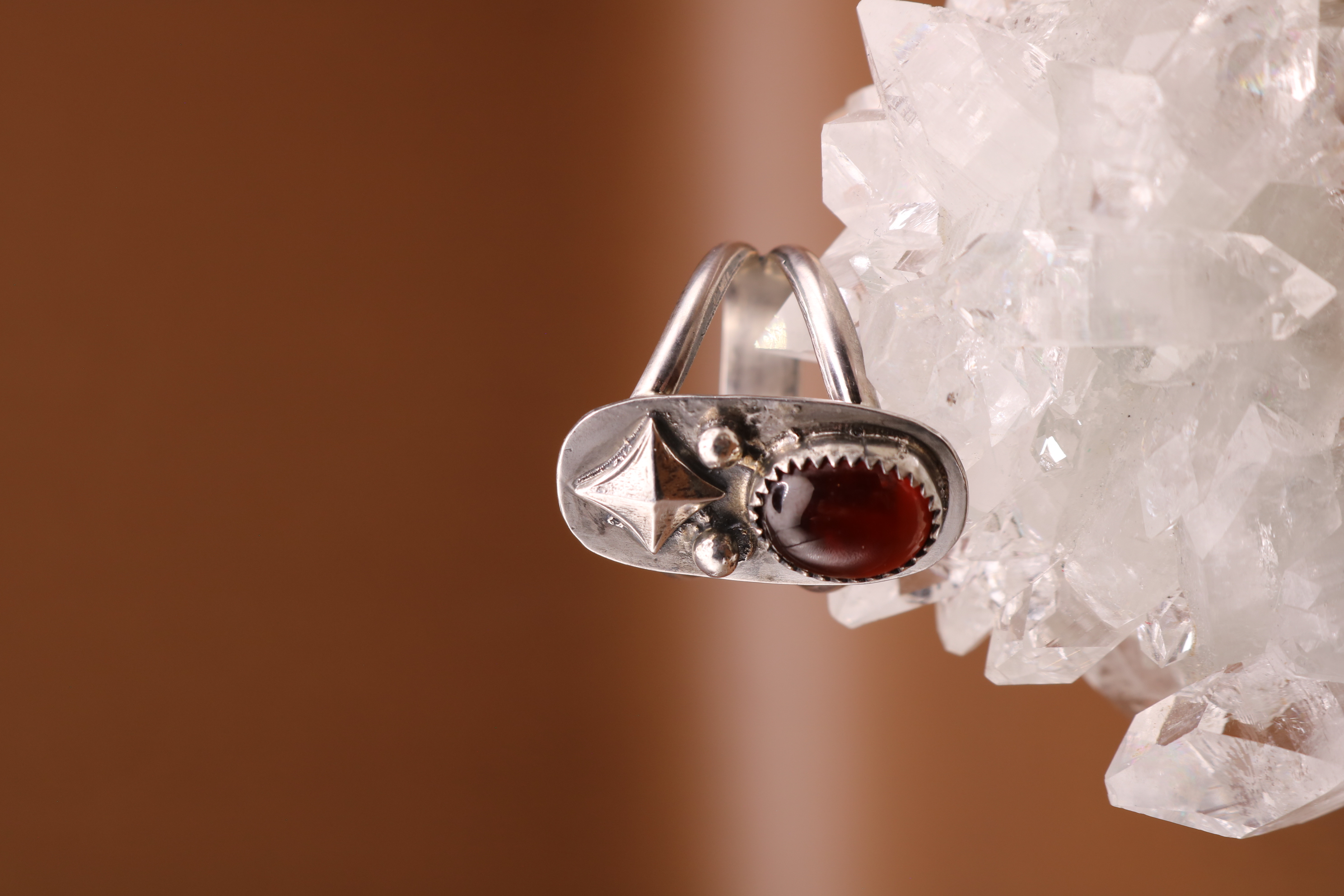 Silversmithed Garnet Crystal Ring Size 8.5