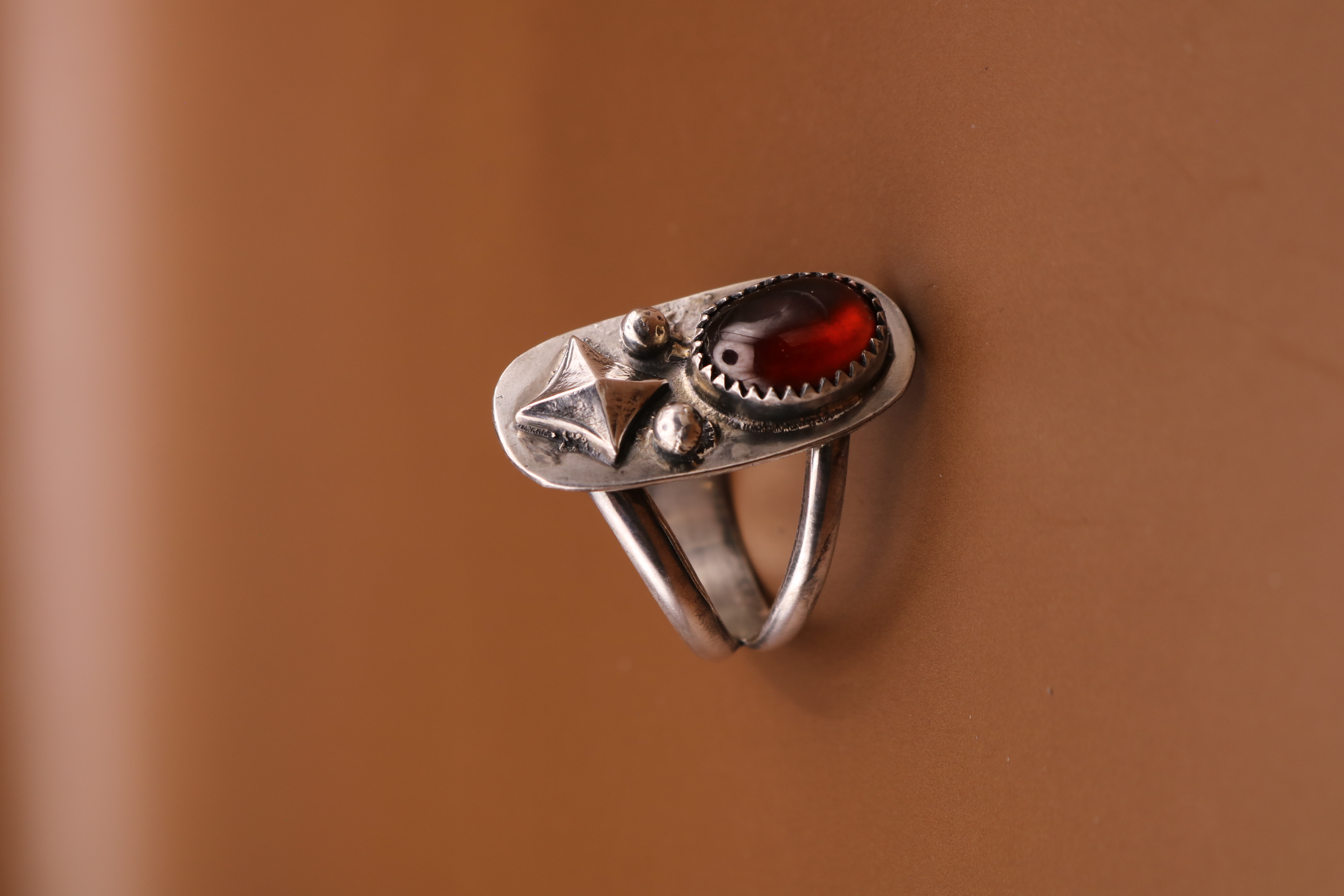 Silversmithed Garnet Crystal Ring Size 8.5