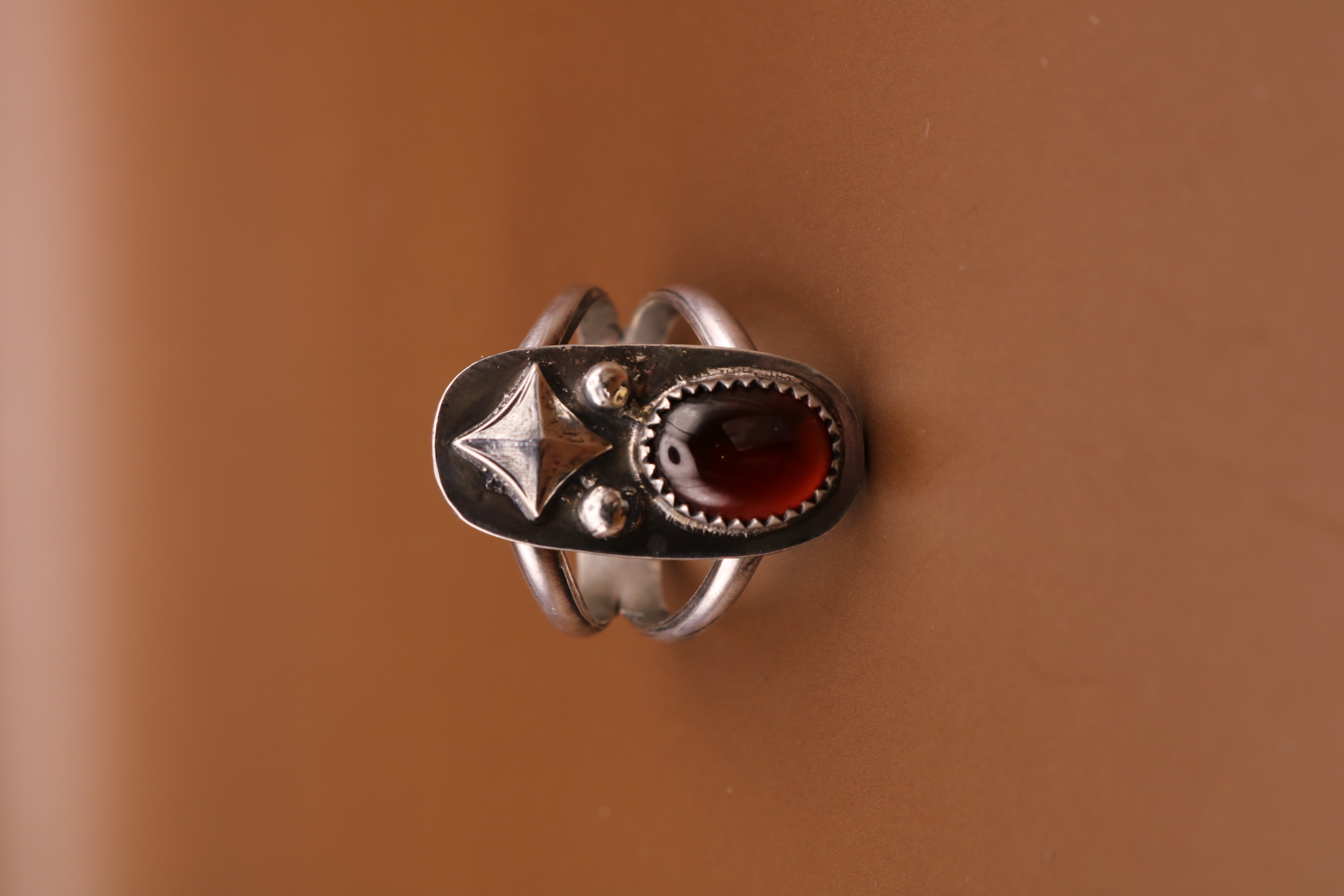 Silversmithed Garnet Crystal Ring Size 8.5