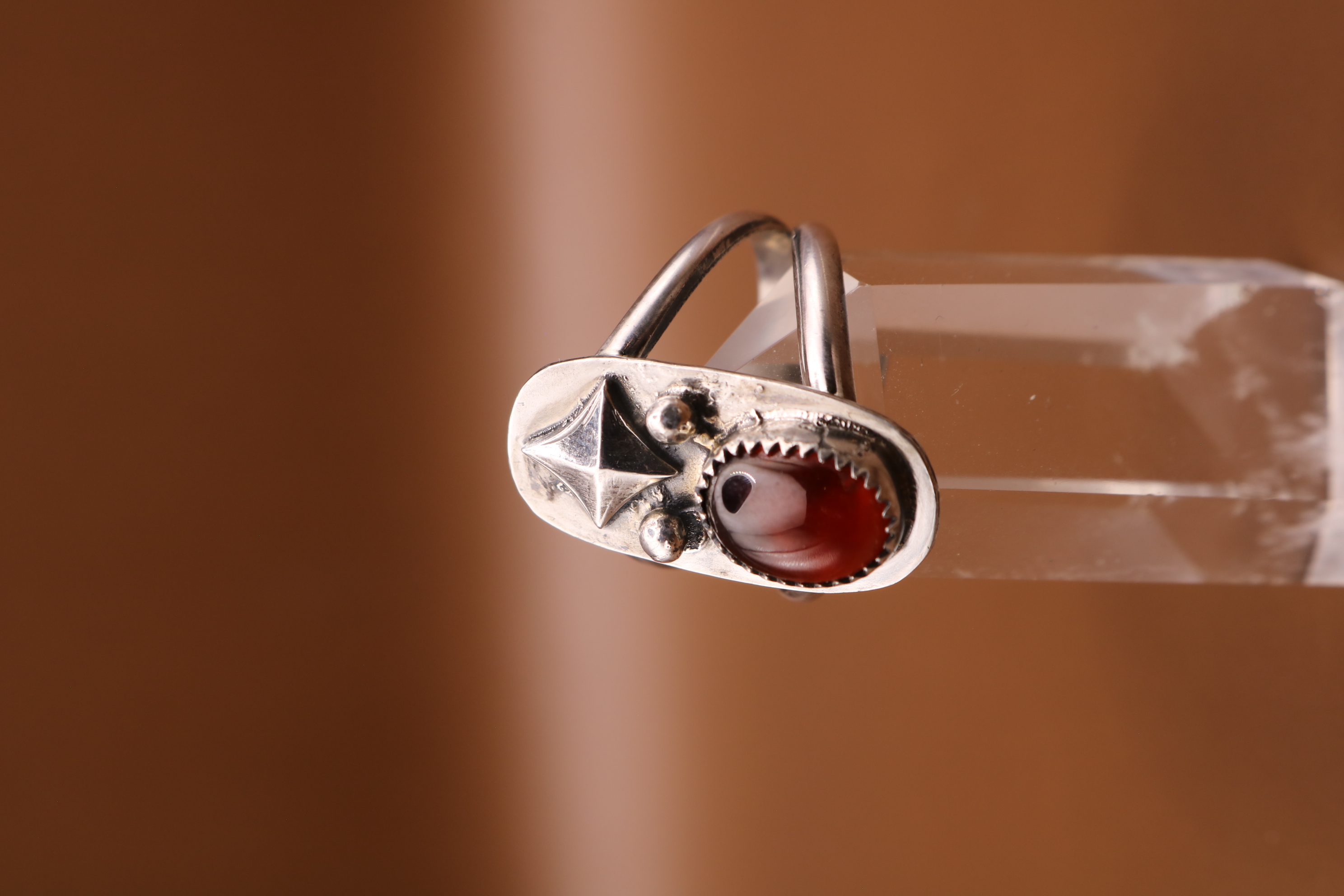 Silversmithed Garnet Crystal Ring Size 8.5