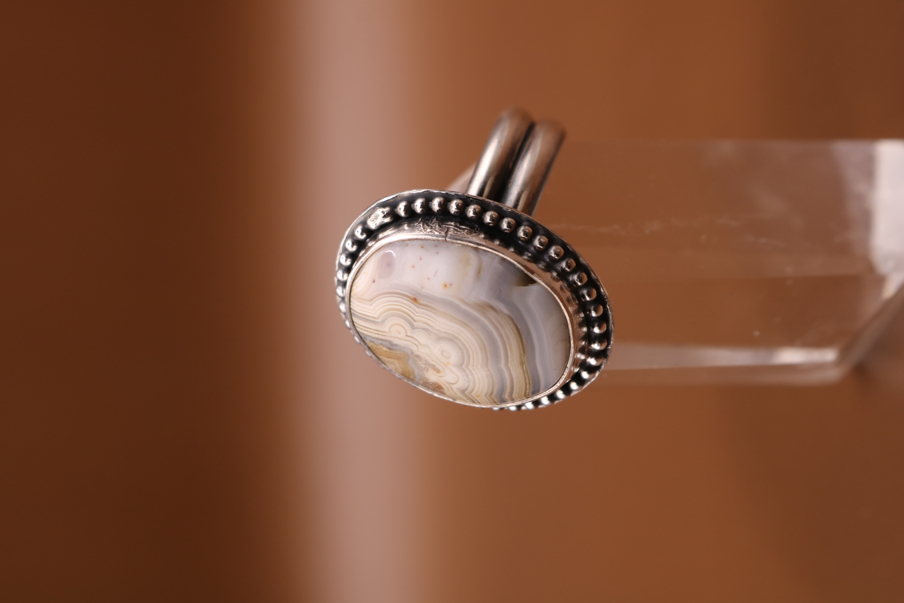 Silversmithed Crazy Lace Agate Crystal Ring Size 9