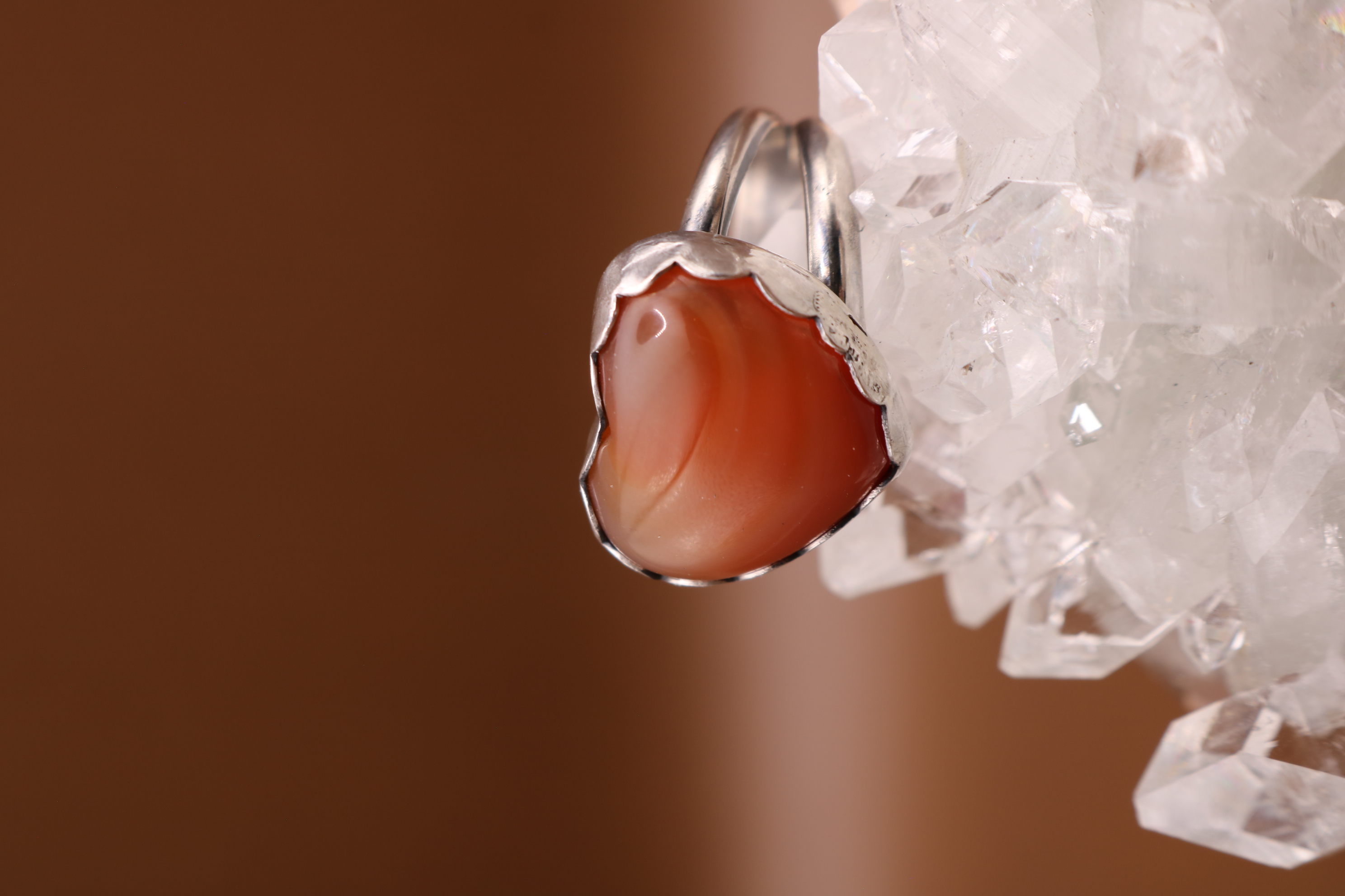 Silversmithed Banded Calcite Crystal Ring Size 7