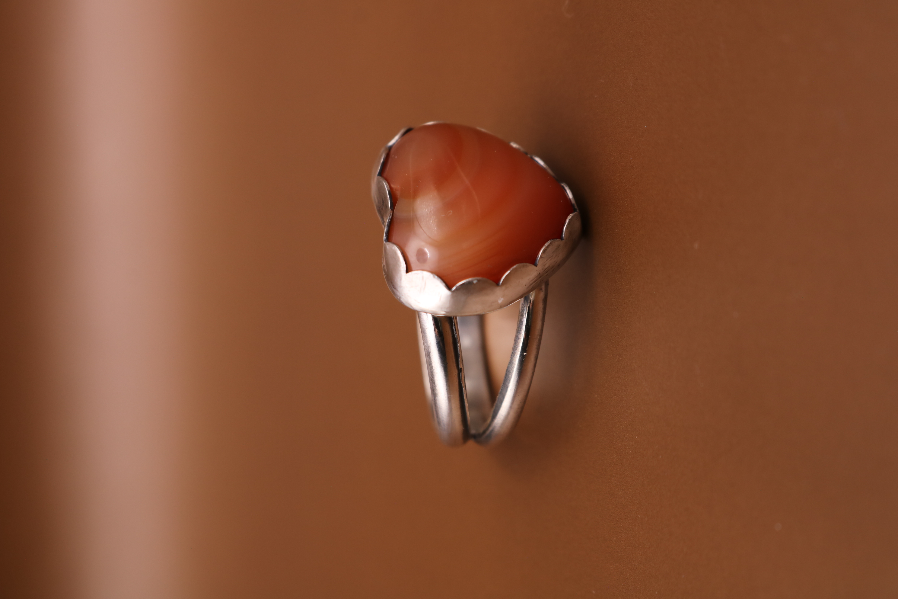 Silversmithed Banded Calcite Crystal Ring Size 7