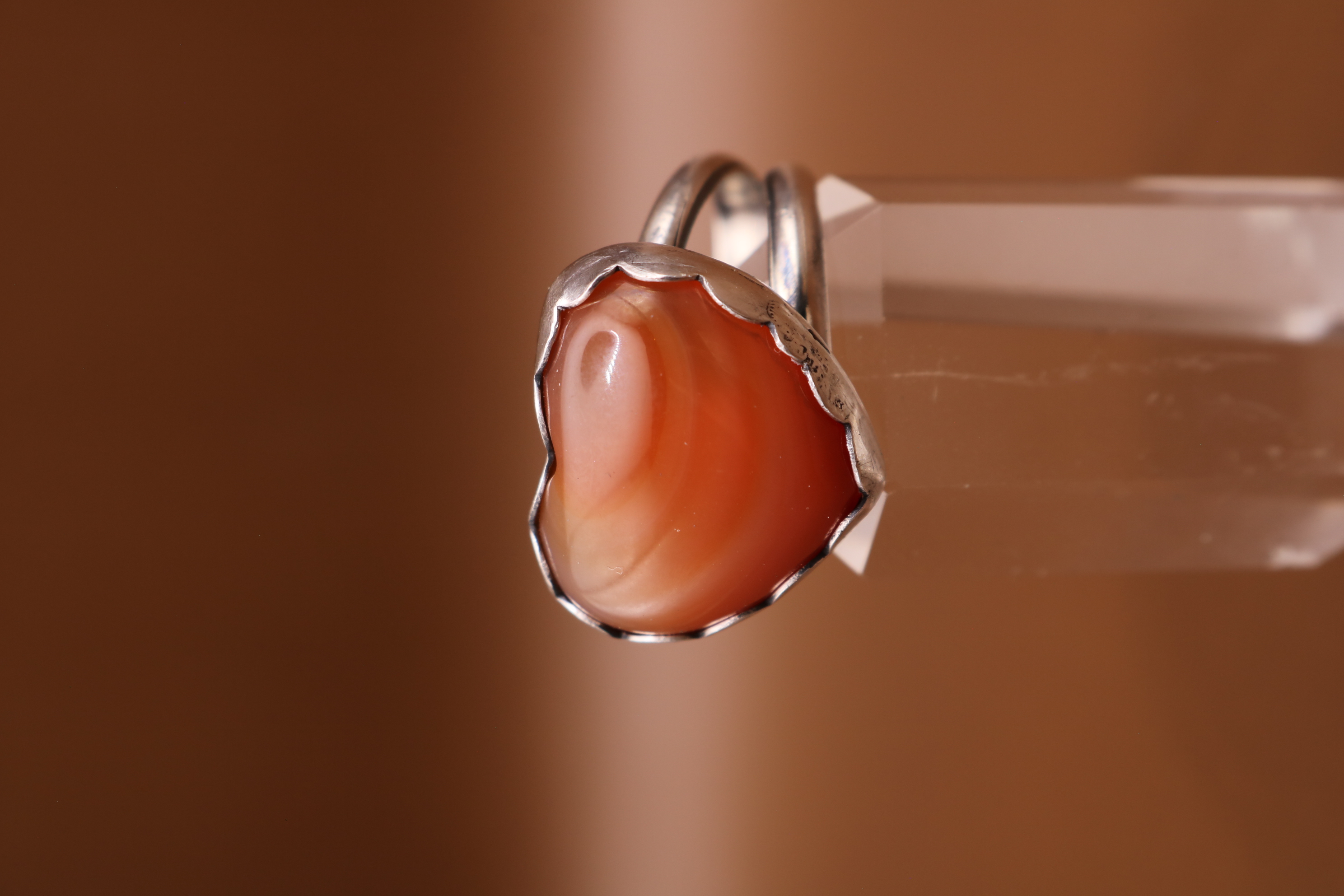 Silversmithed Banded Calcite Crystal Ring Size 7