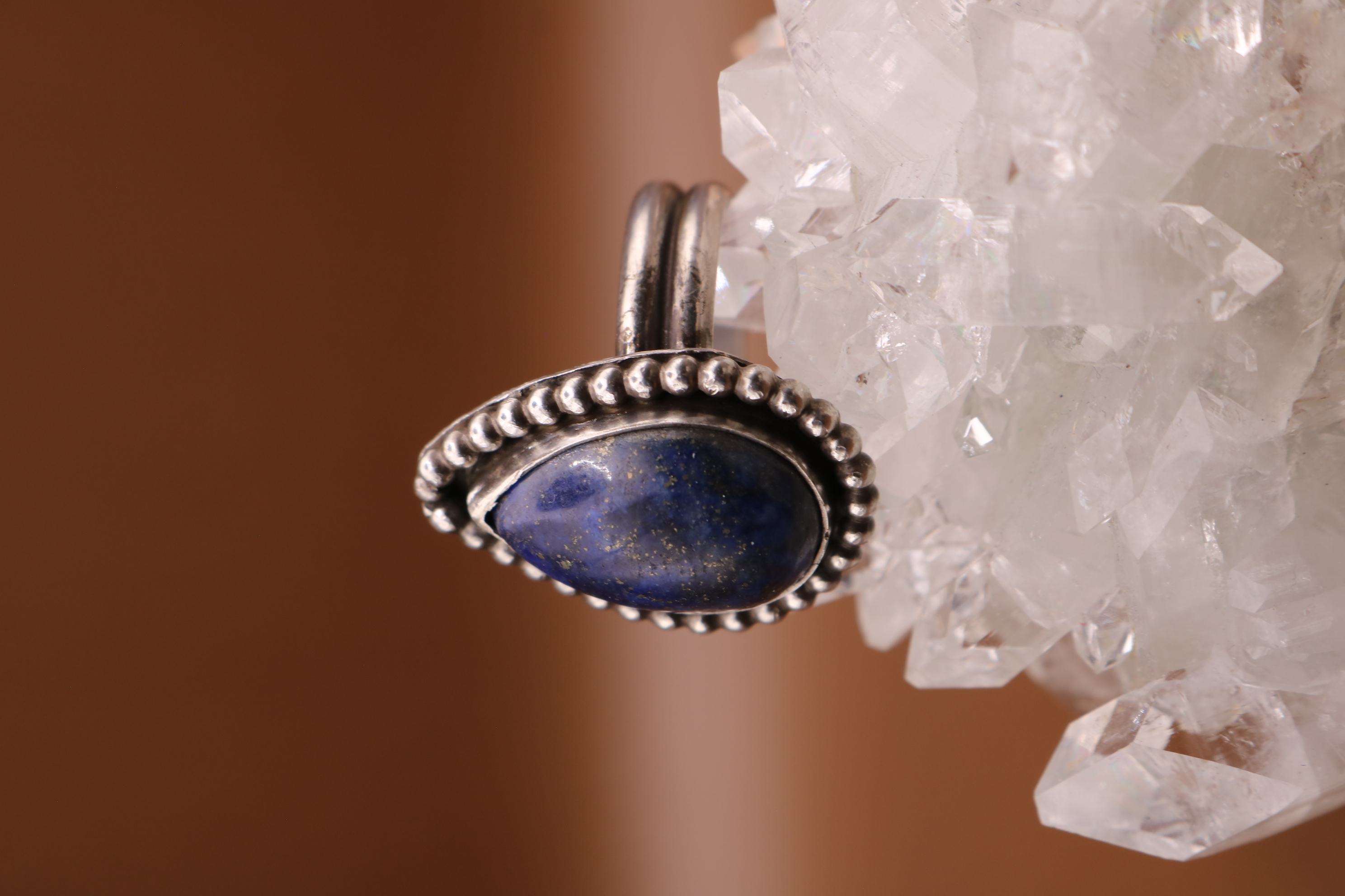Silversmithed Lapis Lazuli Crystal Ring Size 9