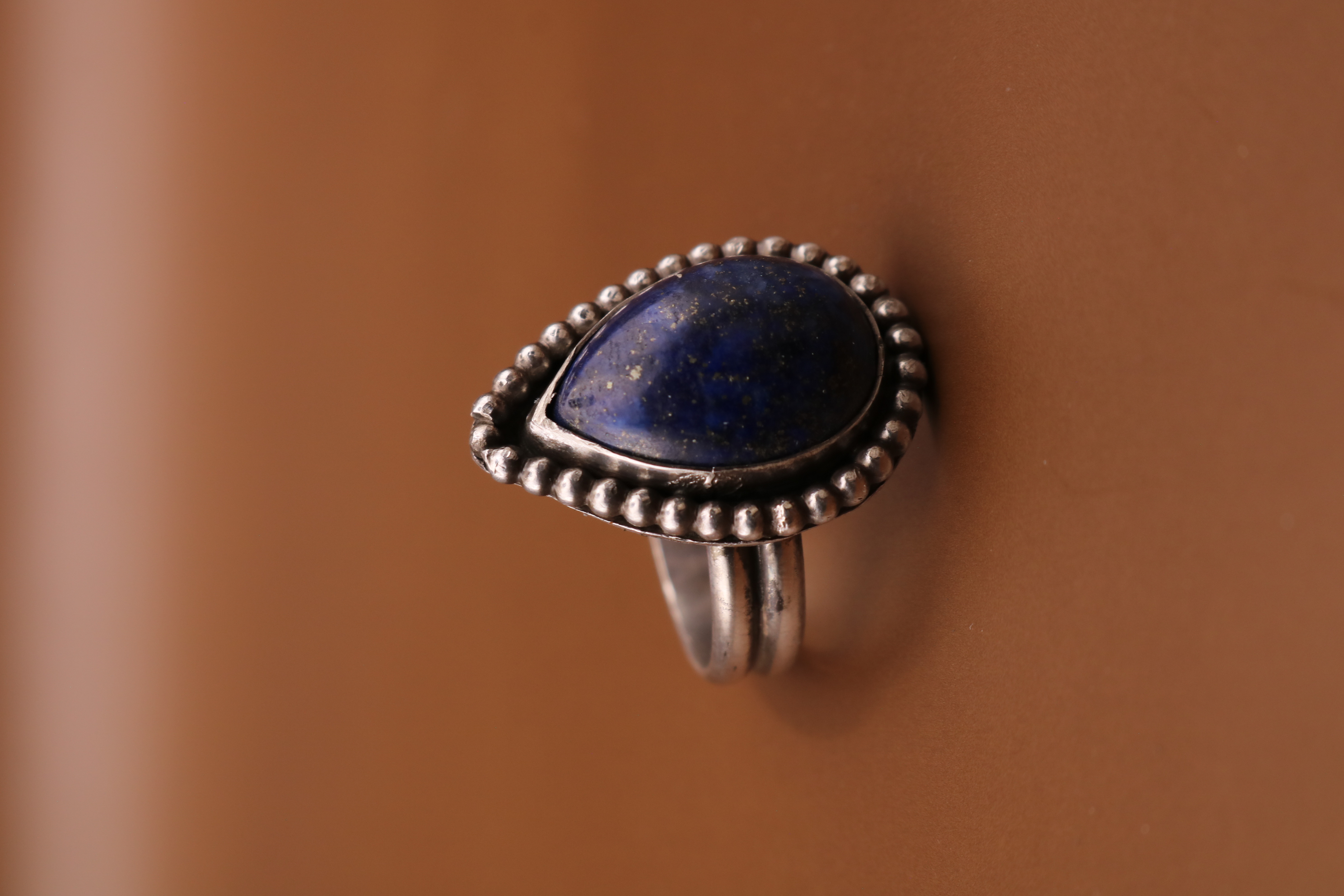 Silversmithed Lapis Lazuli Crystal Ring Size 9