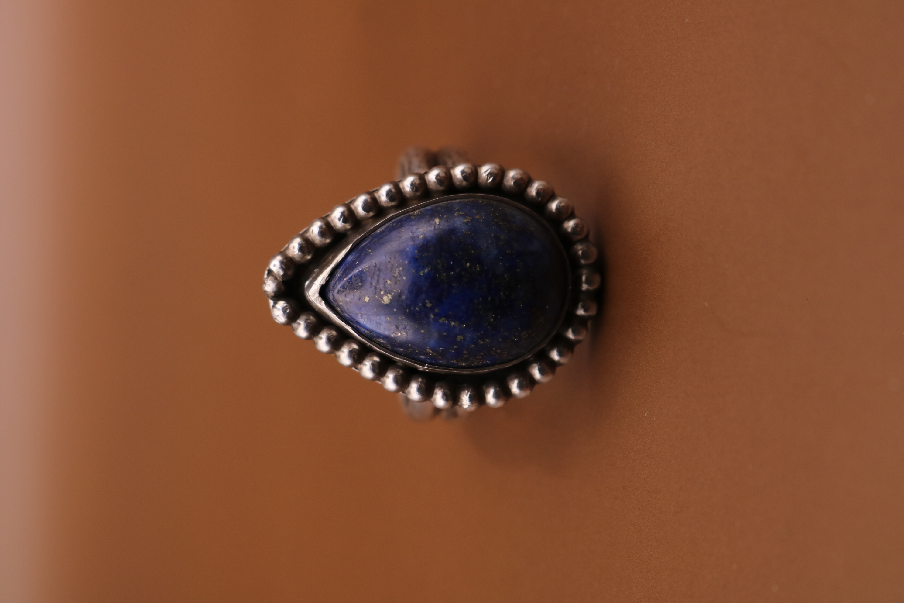 Silversmithed Lapis Lazuli Crystal Ring Size 9