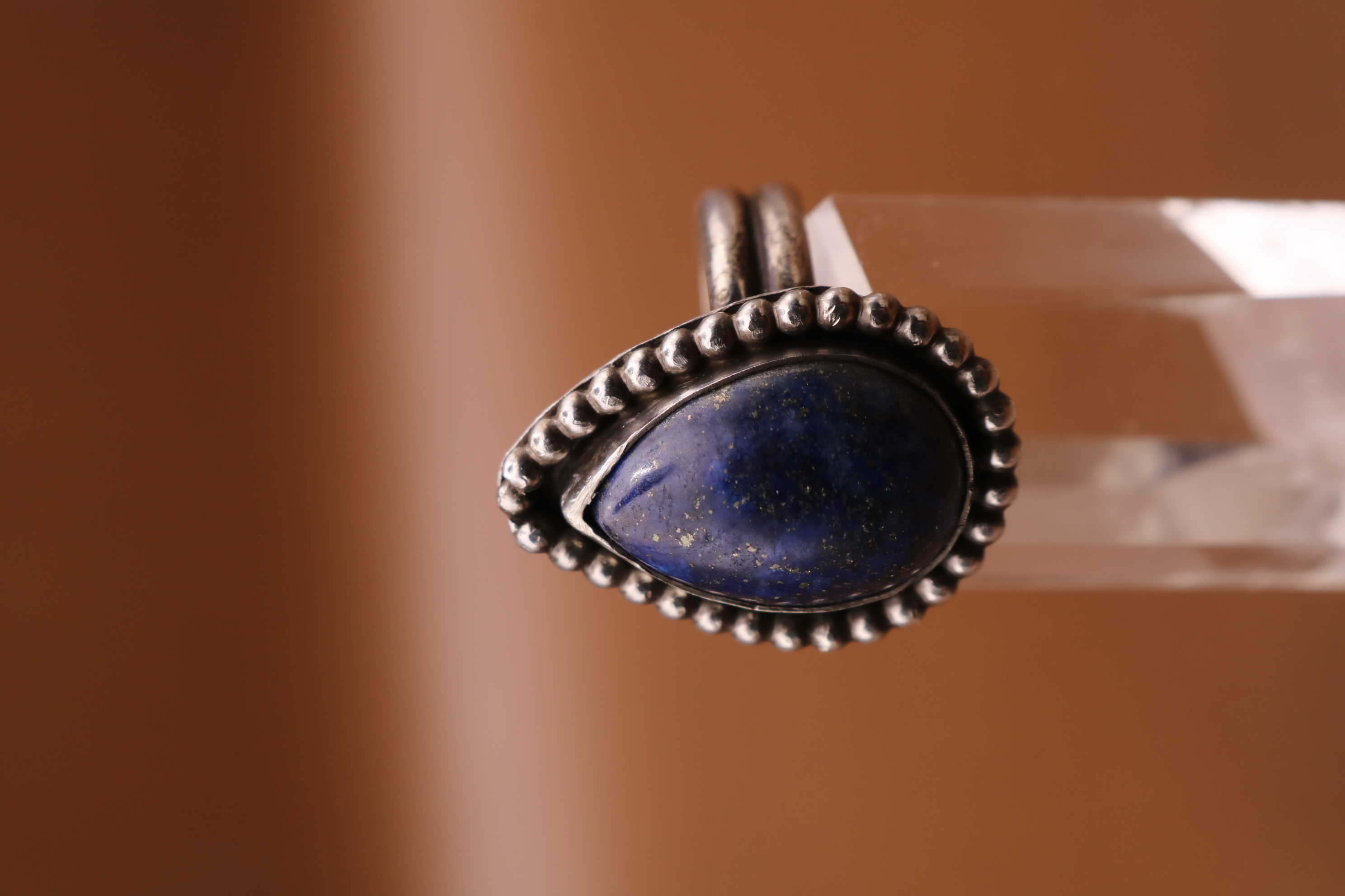 Silversmithed Lapis Lazuli Crystal Ring Size 9