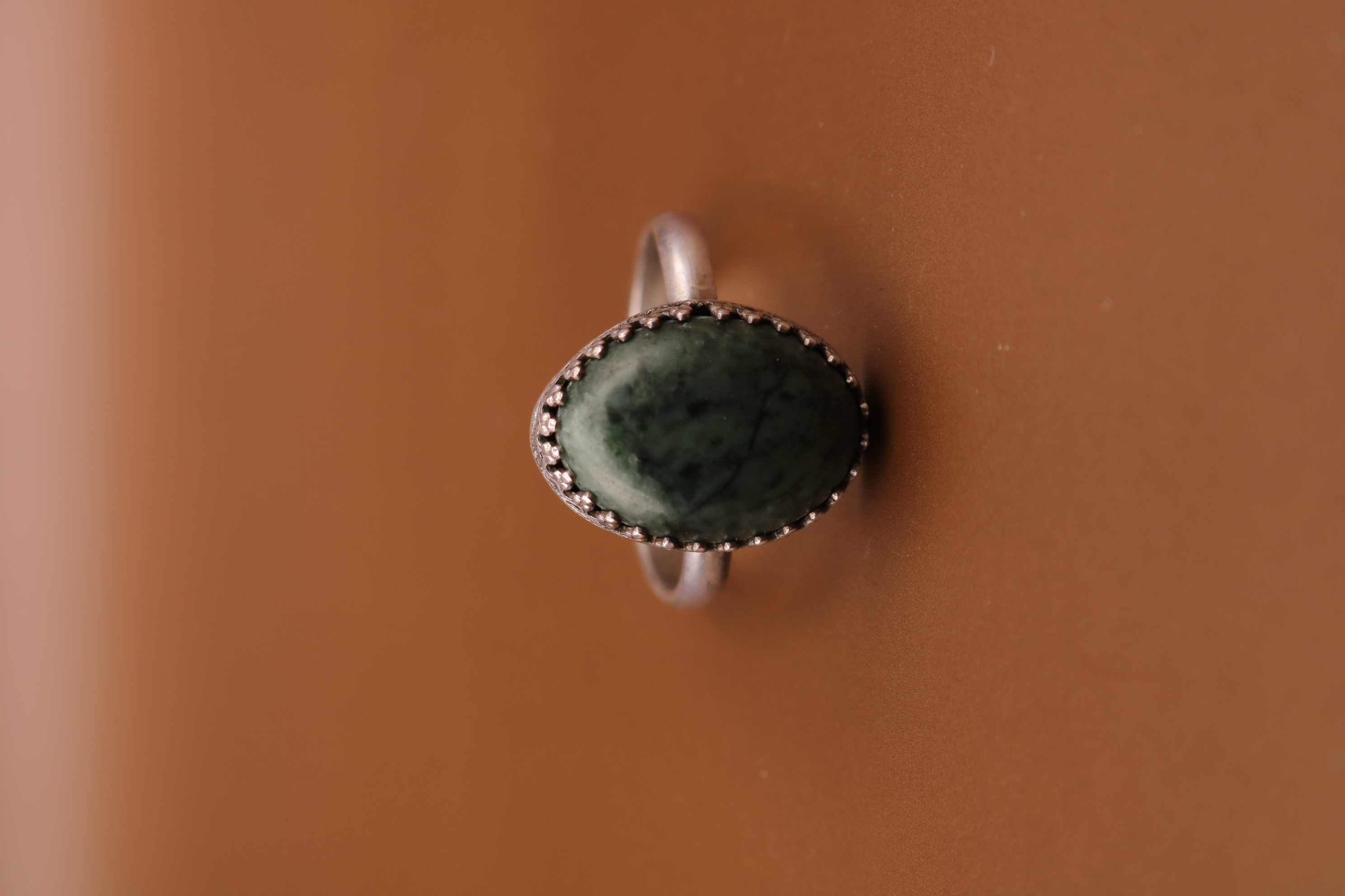 Silversmithed Serpentine Crystal Ring Size 9