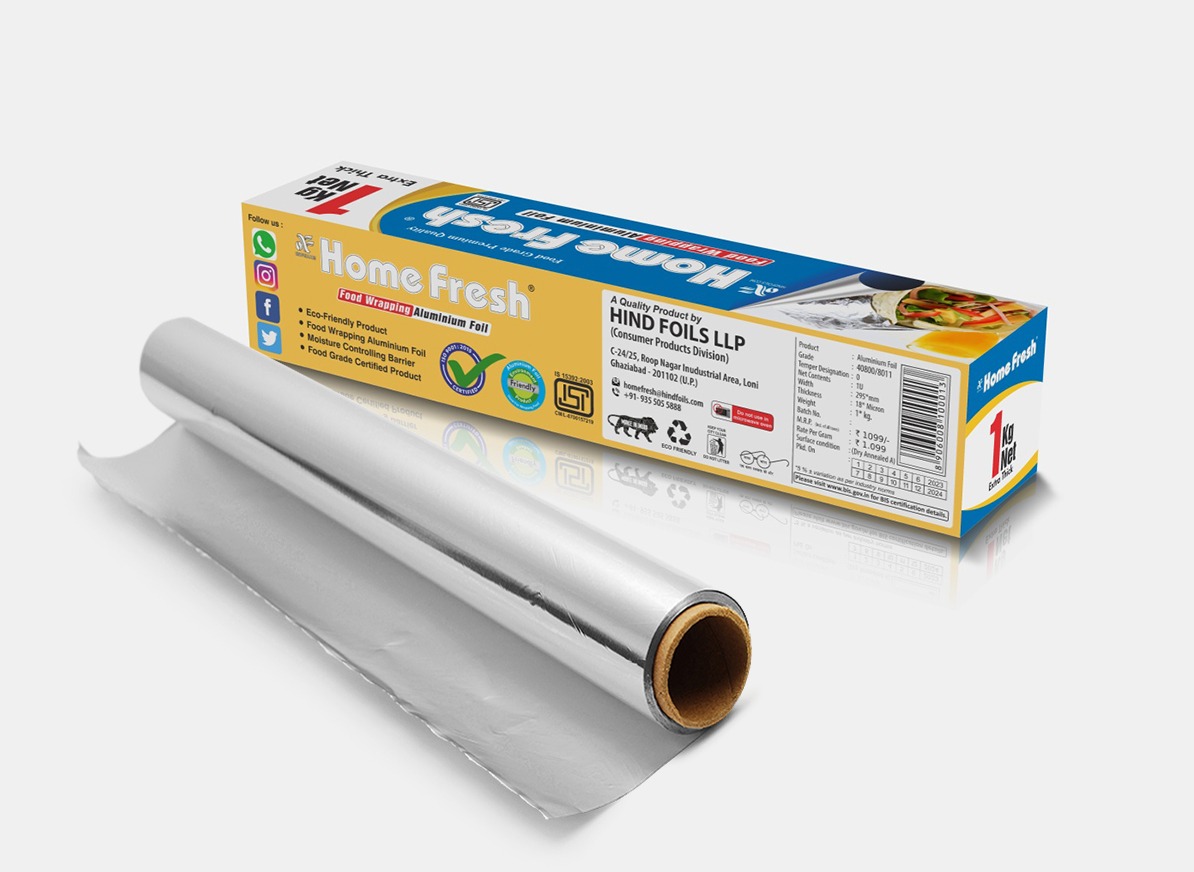 HomeFresh Silver Aluminium Foil for Food Packing 1kg with 18 Micron Thickness | Keeps Food Warm and Hygienic | Ideal for Storing, Packing, Wrapping, and Serving