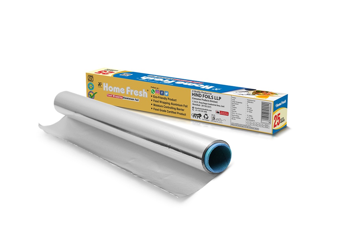HomeFresh Silver Aluminium Foil for Food Packing 25m with 11 Micron Thickness | Keeps Food Warm and Hygienic | Ideal for Storing, Packing, Wrapping, and Serving