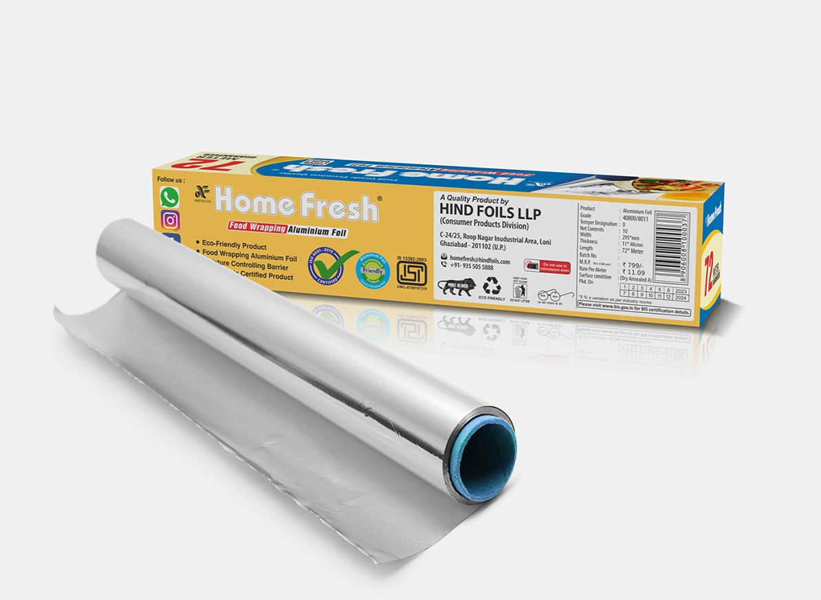 HomeFresh Silver Aluminium Foil for Food Packing 72m with 11 Micron Thickness | Keeps Food Warm and Hygienic | Ideal for Storing, Packing, Wrapping, and Serving