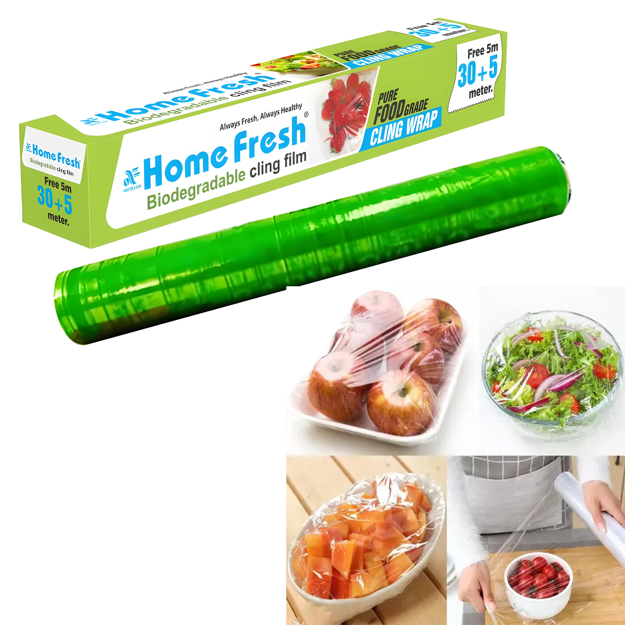 HomeFresh Cling Film Wrap Food Biodegradable BPA Free Multipurpose Food Wrapping Paper Non-Stick Microwave Safe- 30+5M Free 35 Meters (Pack of 1)