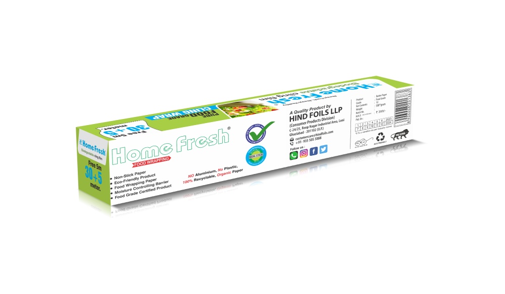 HomeFresh Cling Film Wrap Food Biodegradable BPA Free Multipurpose Food Wrapping Paper Non-Stick Microwave Safe- 30+5M Free 35 Meters (Pack of 1)