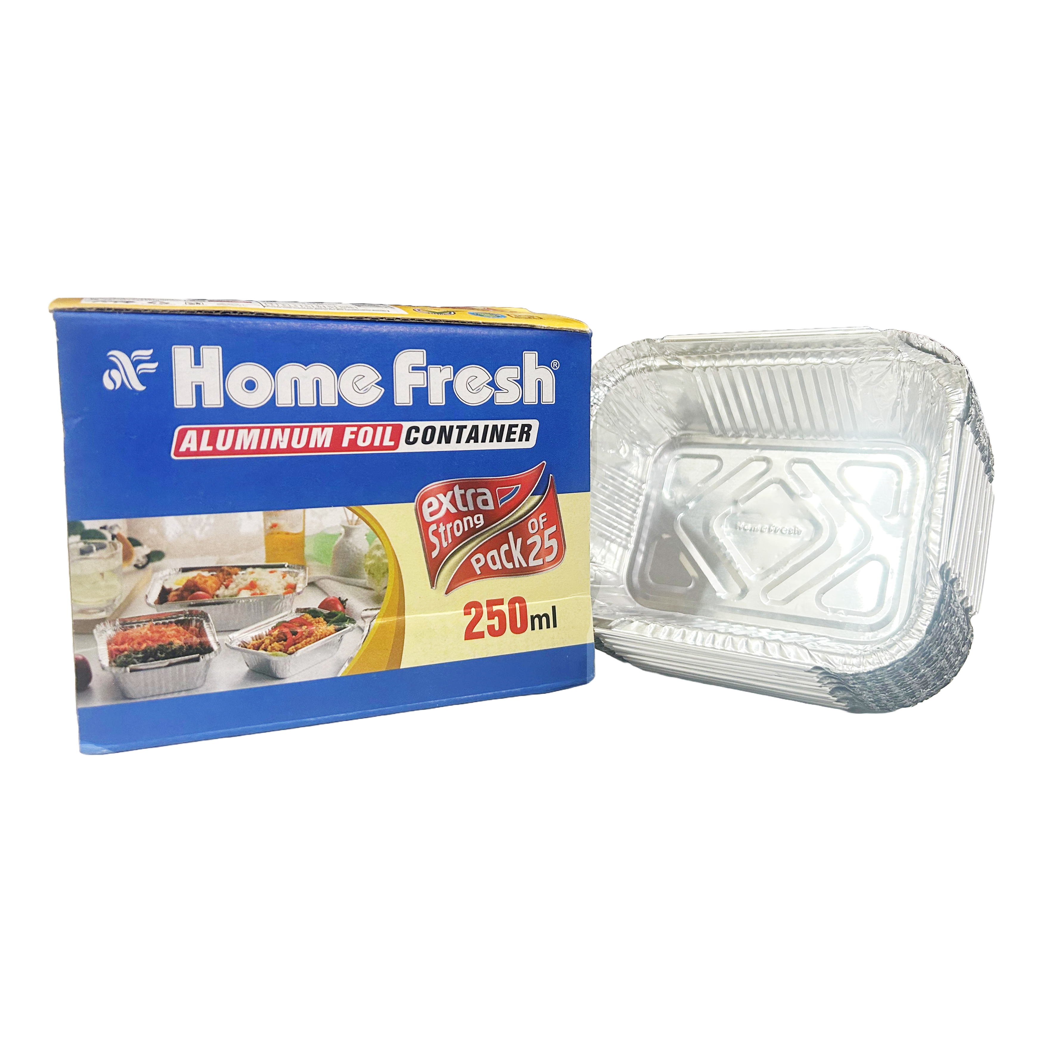 HomeFresh Food Storage Disposable Aluminium Foil Containers with Lid For Takeaway Fast Food Packaging (250 ml) - Pack of 25