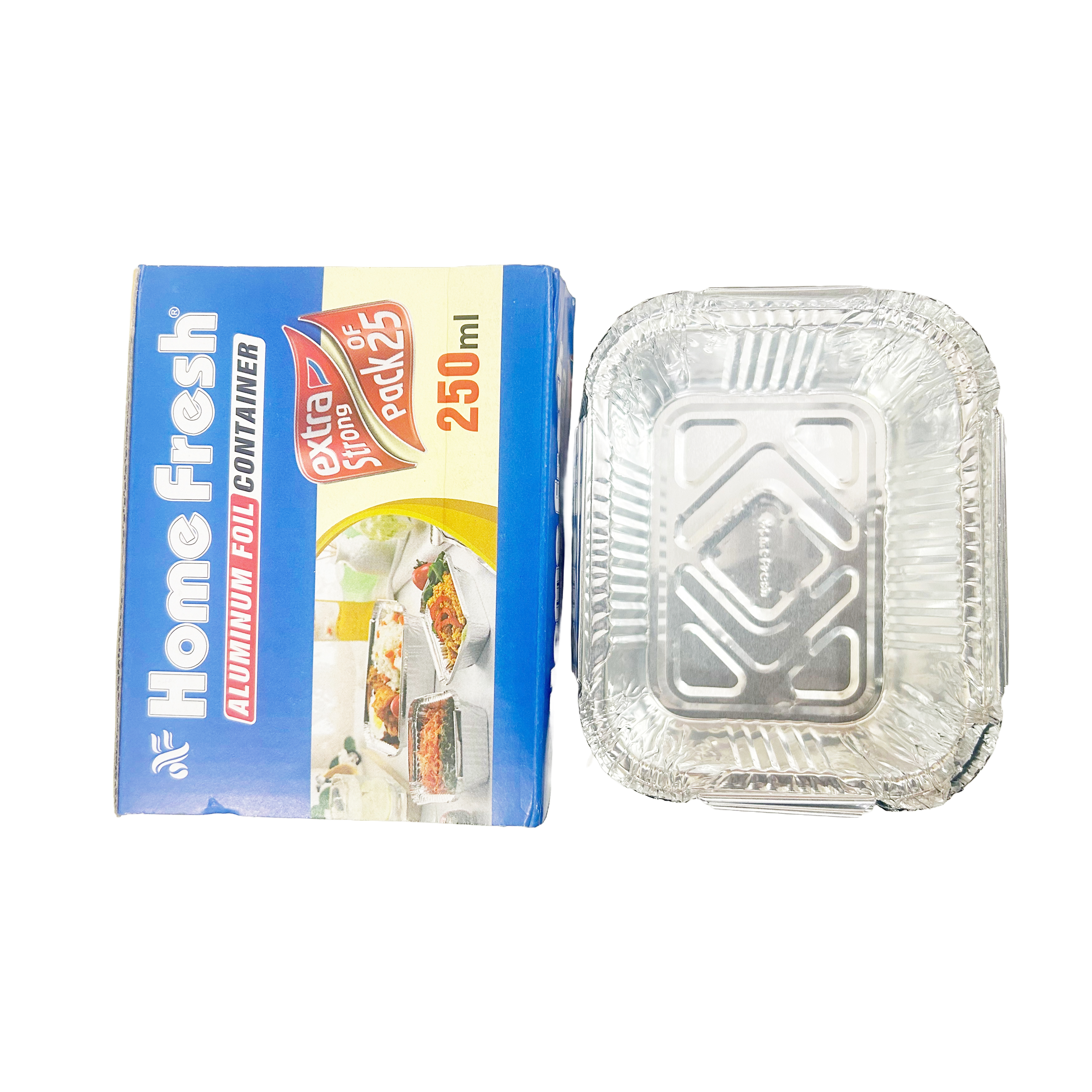 HomeFresh Food Storage Disposable Aluminium Foil Containers with Lid For Takeaway Fast Food Packaging (250 ml) - Pack of 25