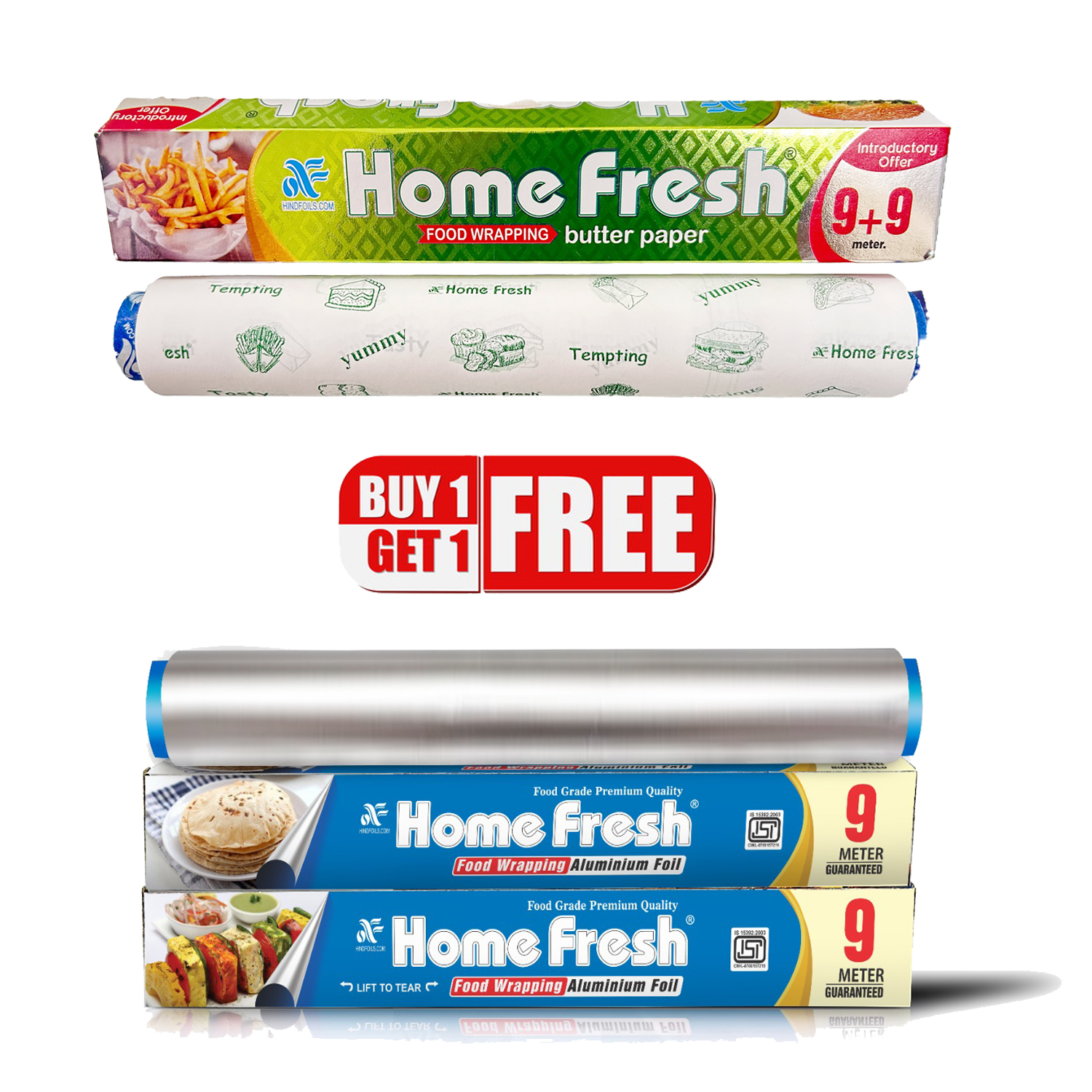 HomeFresh Combo Pack of 18 Meter Butter Paper & Aluminium Foil 09 Meters | Food Wrapping Paper | Parchment Paper | Roti Wrap | Perfect for Baking, Cooking, Packing and Serving Foods Style ID: HF-COMBO-B18-F-09
