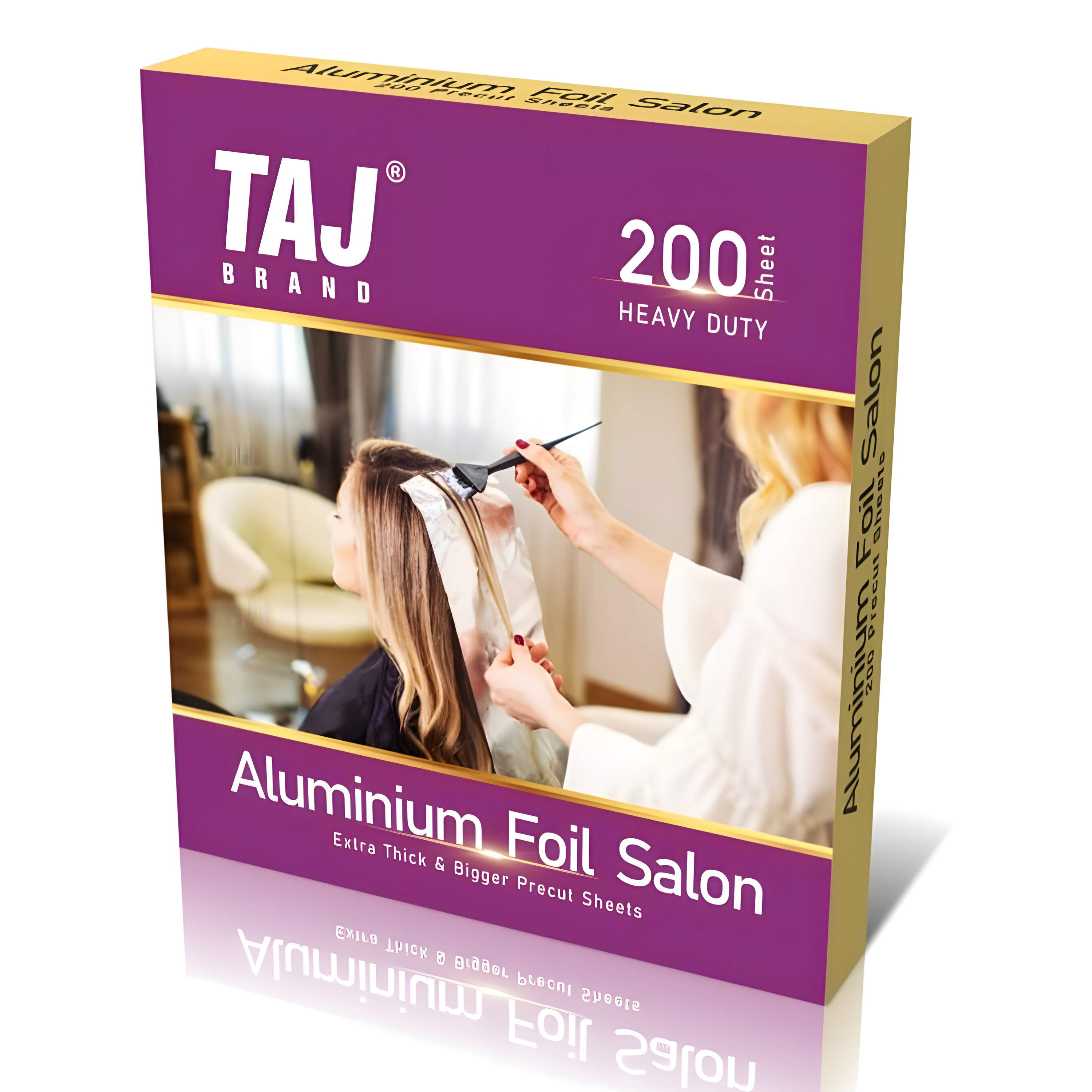 Taj Brand Hair Highlighting Foils | Pre – Cut Aluminium Sheets for Bleaching, Highlighting, Colour, lightening | Ready to Use Silver Sheets | 200 Sheets