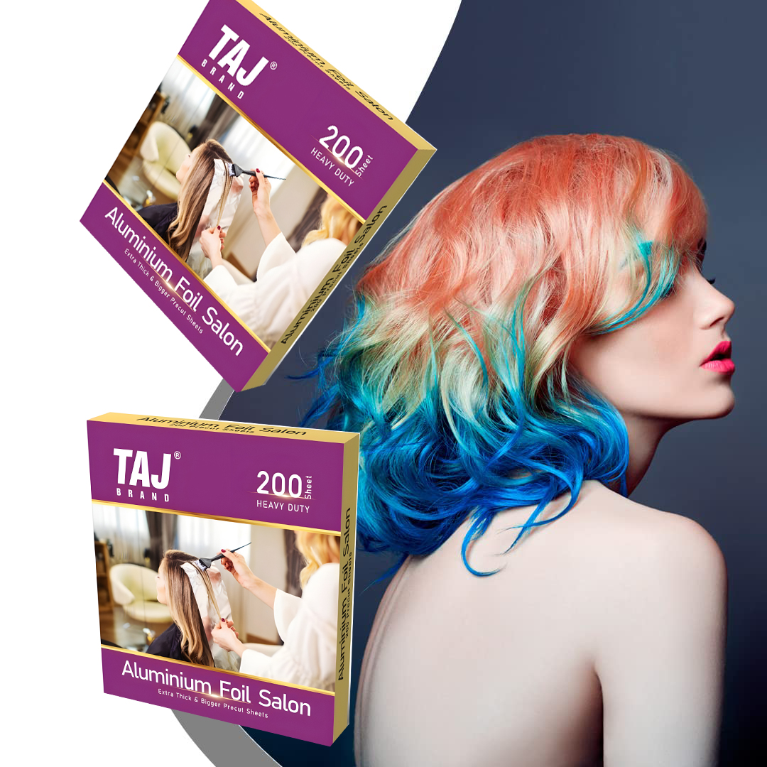 Taj Brand Hair Highlighting Foils | Pre – Cut Aluminium Sheets for Bleaching, Highlighting, Colour, lightening | Ready to Use Silver Sheets | 200 Sheets