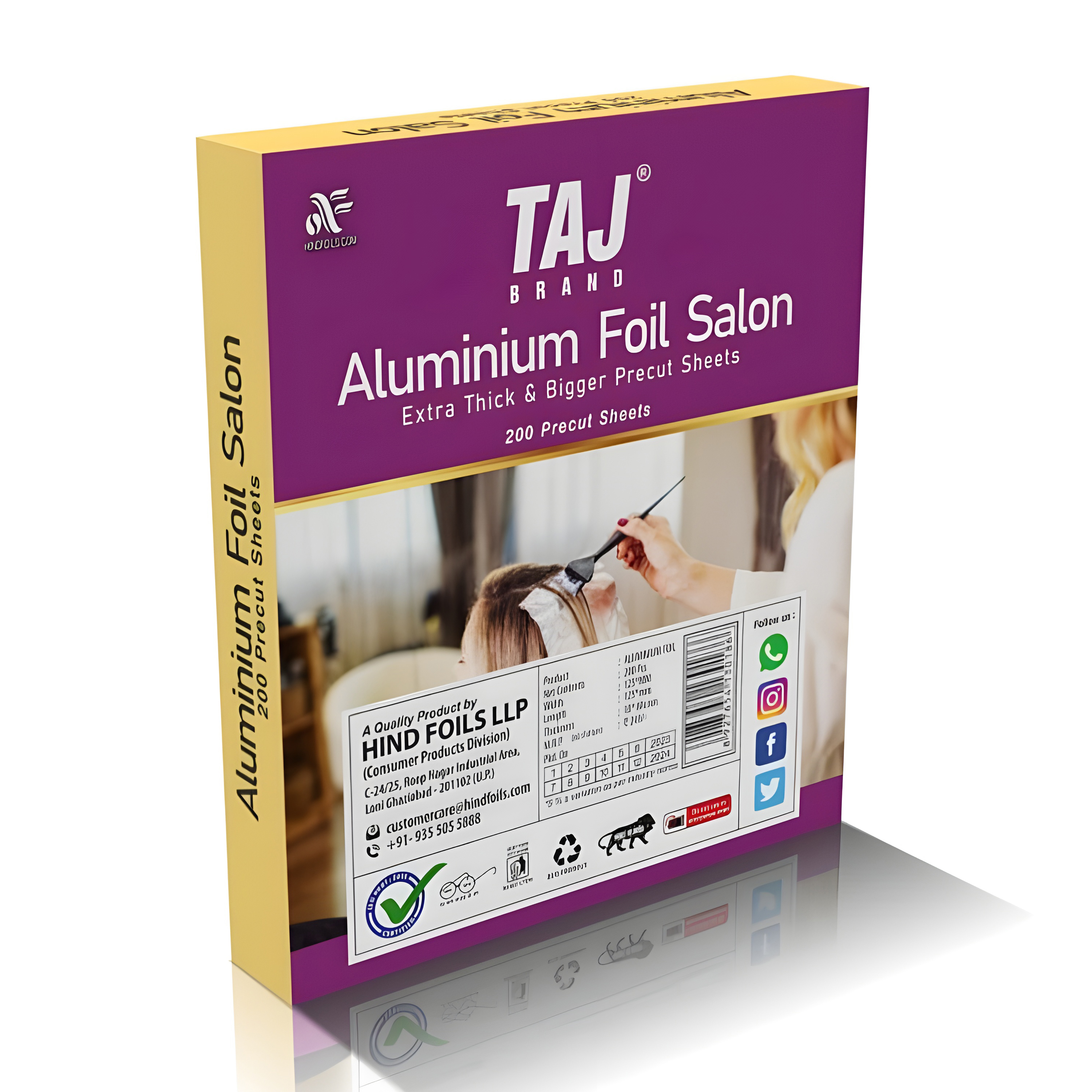 Taj Brand Hair Highlighting Foils | Pre – Cut Aluminium Sheets for Bleaching, Highlighting, Colour, lightening | Ready to Use Silver Sheets | 200 Sheets