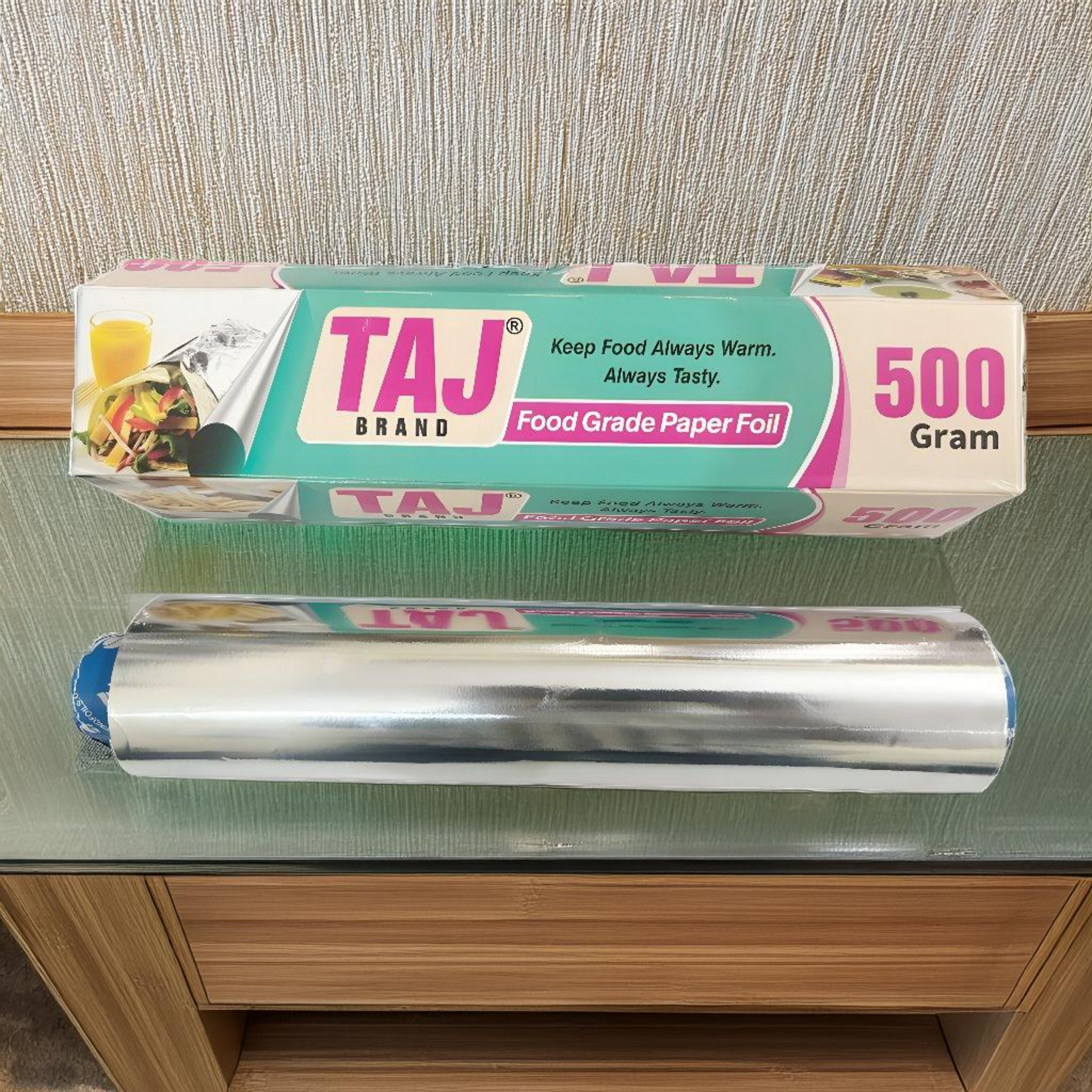 Taj Brand Eco-Friendly Food Wrapping Paper + Aluminium Foil Roll 500 Gram (Paper on Inner Side & Aluminium on The Outer Side) | No Added Wax | Healthy Way | Microwave & Oven Safe