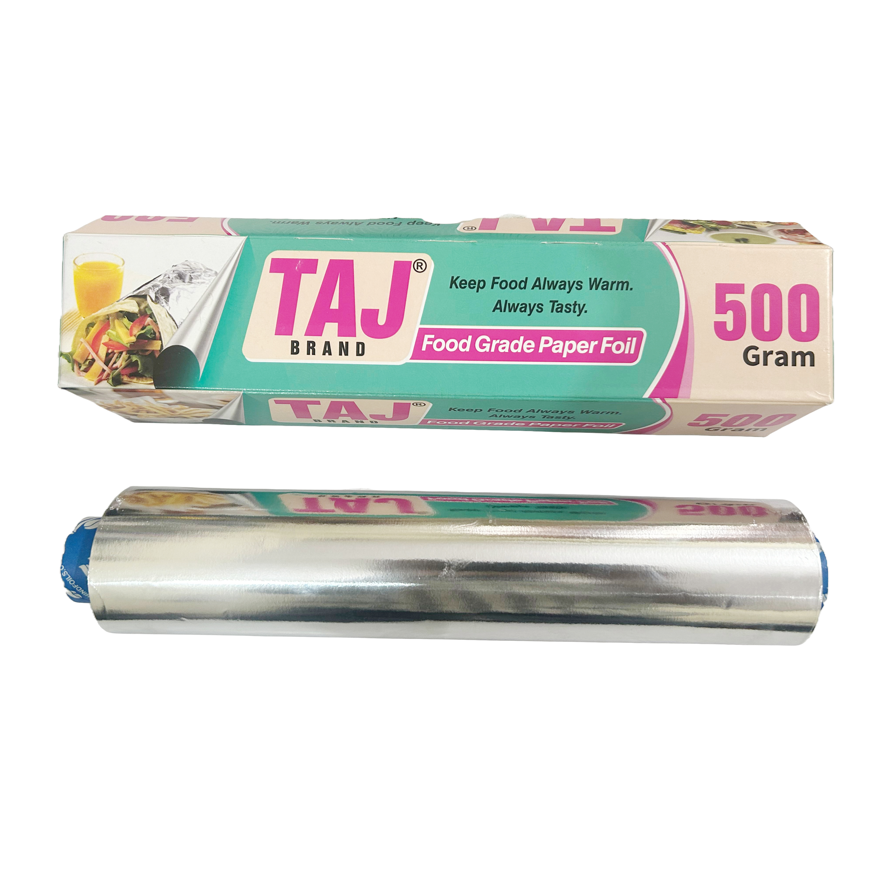 Taj Brand Eco-Friendly Food Wrapping Paper + Aluminium Foil Roll 500 Gram (Paper on Inner Side & Aluminium on The Outer Side) | No Added Wax | Healthy Way | Microwave & Oven Safe