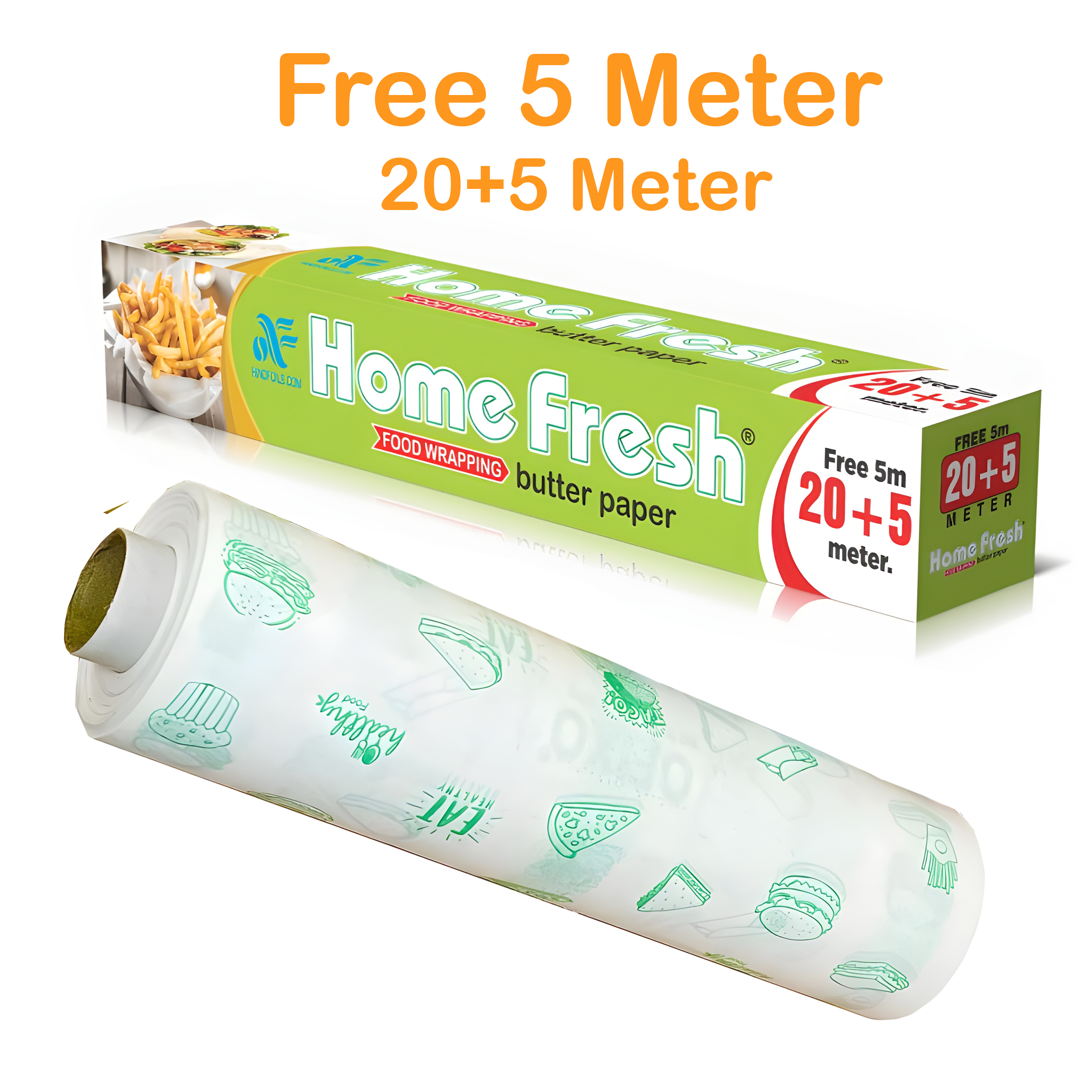 HomeFresh 20+5m Free 25 Meter Food Wrapping Paper Roll | Wrap Roti, Parantha, Sandwich, Burger & More | Keep Food Safe & Fresh | Oilproof Reusable Paper Wrap