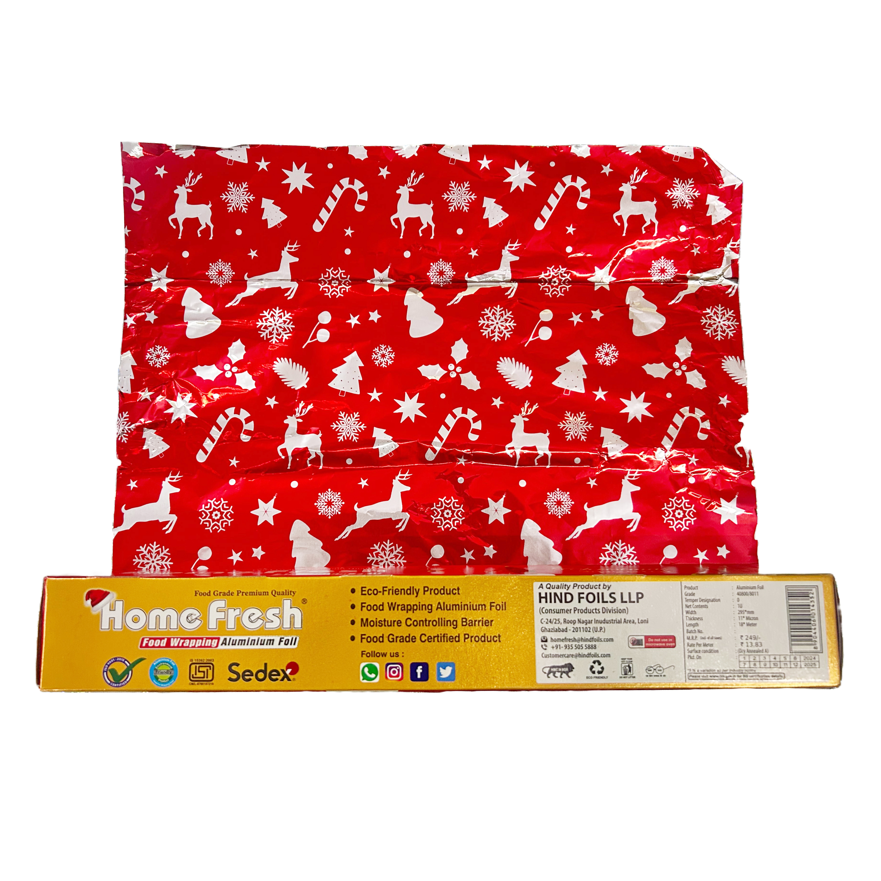 Homefresh Christmas-Themed Food Wrapping Aluminum Foil – 18m Roll for Holiday Freshness