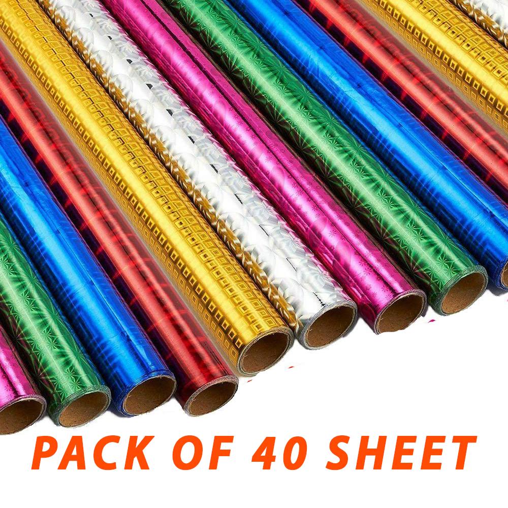 HomeFresh Plastic Holographic Metallic Gift Paper Wrapping Sheets Especially for Gifts for Loved, 70cm X 50cm Pack of 40-Sheets