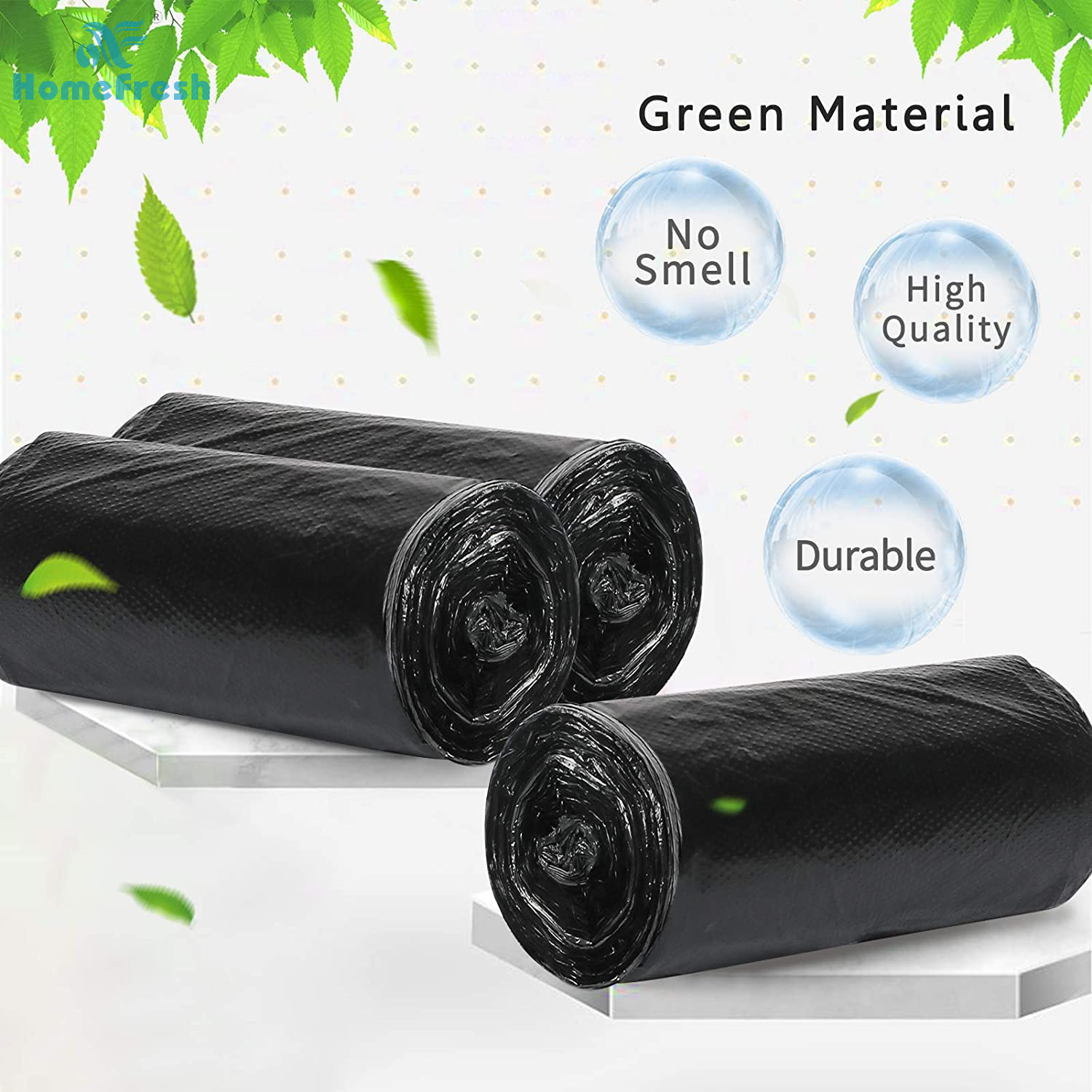 HomeFresh Garbage Bags, Medium 19 x 21 Inches, 90 Bags in 3 Rolls, Black