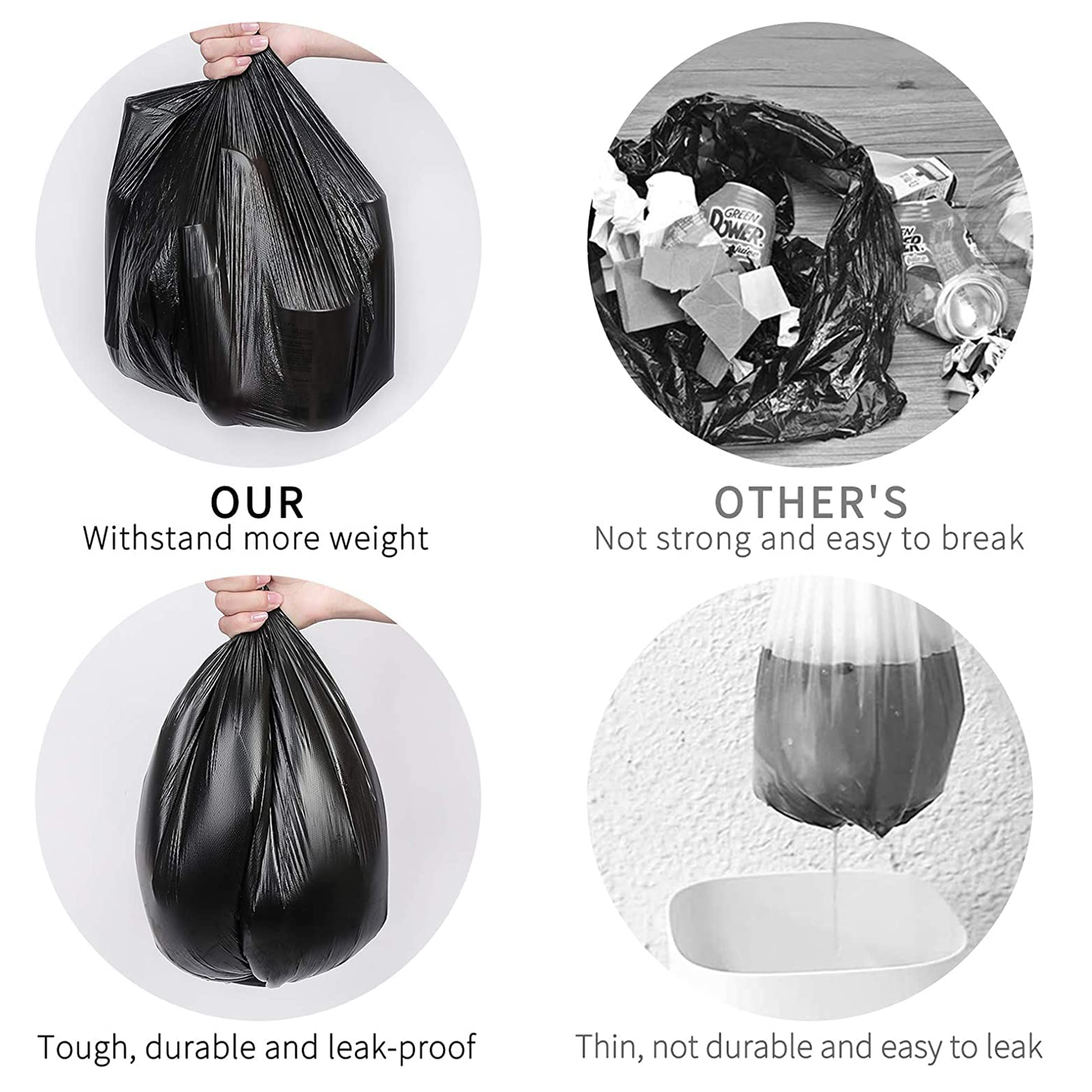 HomeFresh Garbage Bags, Medium 19 x 21 Inches, 90 Bags in 3 Rolls, Black