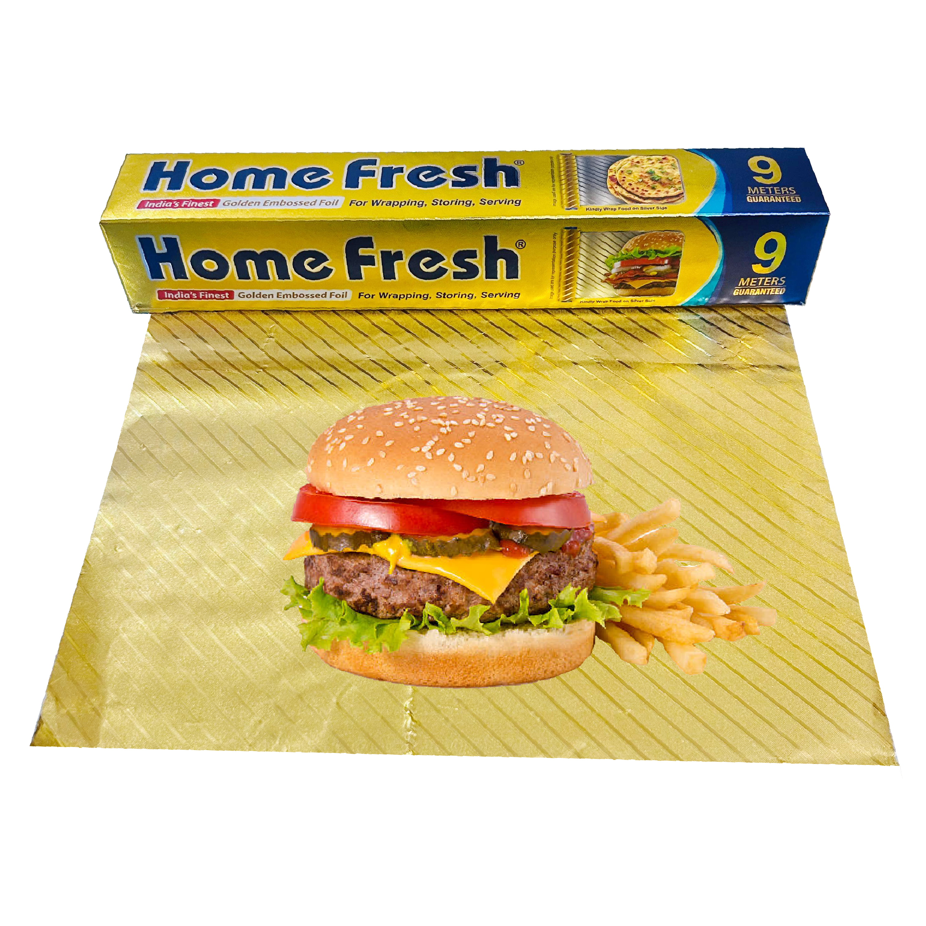 Homefresh Premium Golden Embossed Aluminum Foil Roll – 9 Meter | Heavy-Duty, Food-Grade, Decorative & Heat-Resistant Foil | Ideal for Cooking, Grilling, Wrapping & Crafting