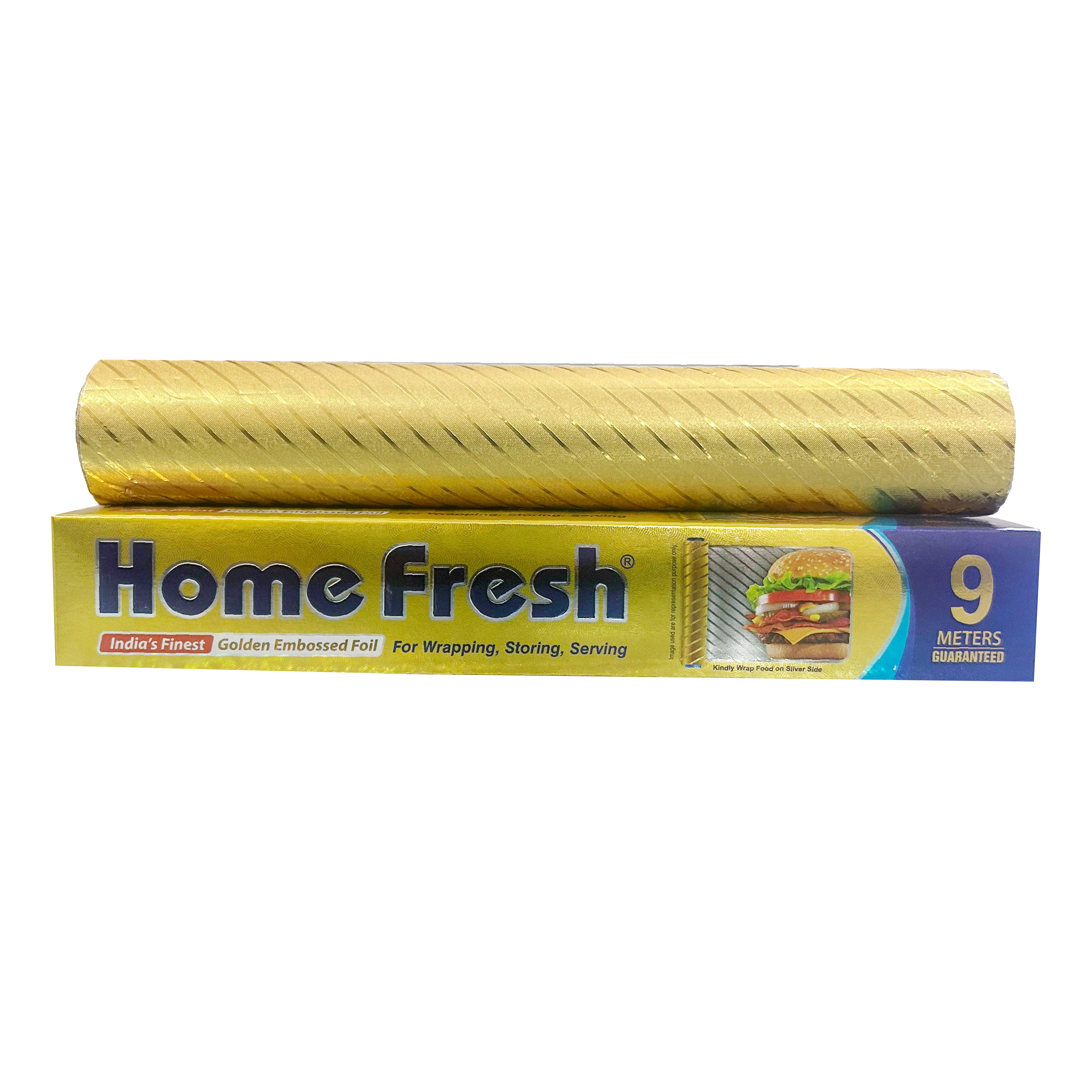 Homefresh Premium Golden Embossed Aluminum Foil Roll – 9 Meter | Heavy-Duty, Food-Grade, Decorative & Heat-Resistant Foil | Ideal for Cooking, Grilling, Wrapping & Crafting