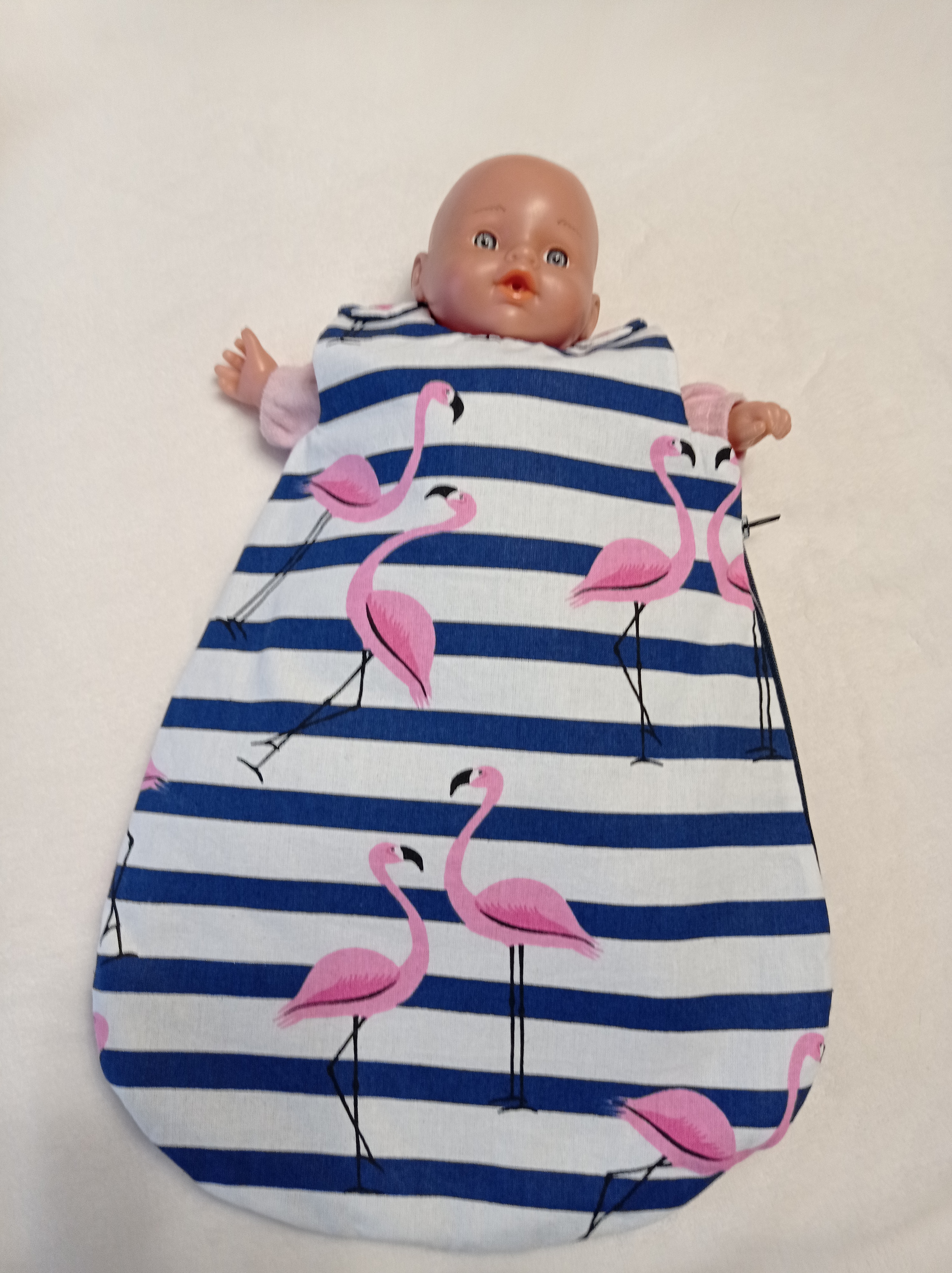 Gigoteuse flamant rose bleu  poupon 