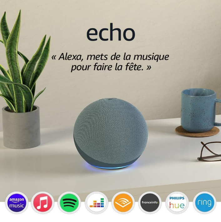 Echo (Nouvelle génération) | Avec son premium, hub connecté et Alexa | Bleu-gris