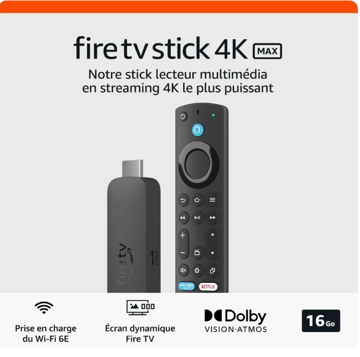 Amazon Fire TV Stick 4K Max (Nouvelle génération) | Appareil de streaming avec fonctionnalité Écran dynamique et prenant en charge le Wi-Fi 6E