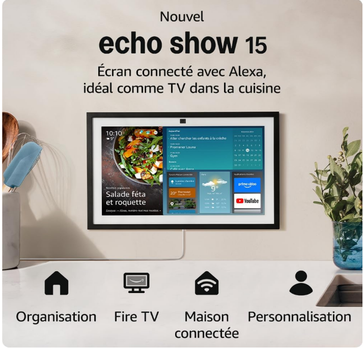 Nouvel Amazon Echo Show 15 | Écran connecté Full HD 15,6" avec Alexa, Fire TV intégré et télécommande vocale Alexa
