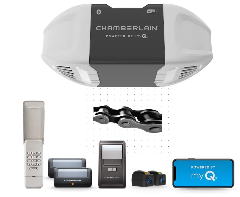 Ouvre-porte de garage intelligent Chamberlain C2405 MYQ, entraînement par chaîne, moteur 1/2 CV, double éclairage - Quantité 1