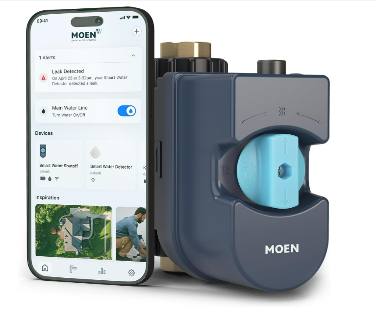 Moniteur d'eau intelligent et capteur d'arrêt automatique Moen 900-001 Flo, détecteur de fuite d'eau Wi-Fi pour tuyau de 3/4 po de diamètre