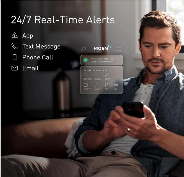 Moniteur d'eau intelligent et capteur d'arrêt automatique Moen 900-001 Flo, détecteur de fuite d'eau Wi-Fi pour tuyau de 3/4 po de diamètre