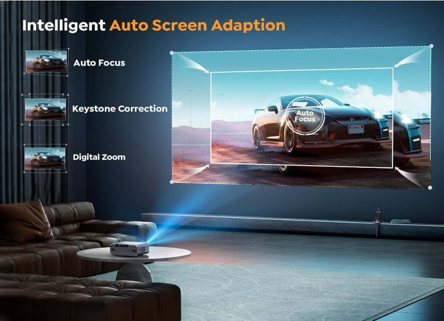  Projecteur avec WiFi 6 et Bluetooth 5.2, Projecteur de cinéma extérieur YABER Pro V9 600 ANSI Native 1080P, Auto 6D Keystone et zoom 50 %, Projecteur Home Cinéma pour téléphone/TV Stick/PC