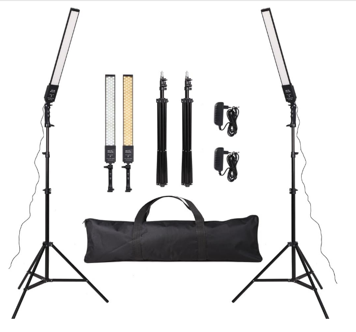 Lot de 2 éclairages LED pour photographie, intensité variable 3200K-5500K, kit d'éclairage pour studio photo avec trépied et sac pour appareil photo, studio vidéo, YouTube, portrait, diffusion en direct