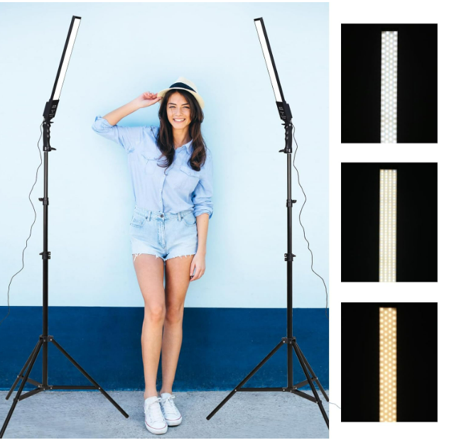 Lot de 2 éclairages LED pour photographie, intensité variable 3200K-5500K, kit d'éclairage pour studio photo avec trépied et sac pour appareil photo, studio vidéo, YouTube, portrait, diffusion en direct