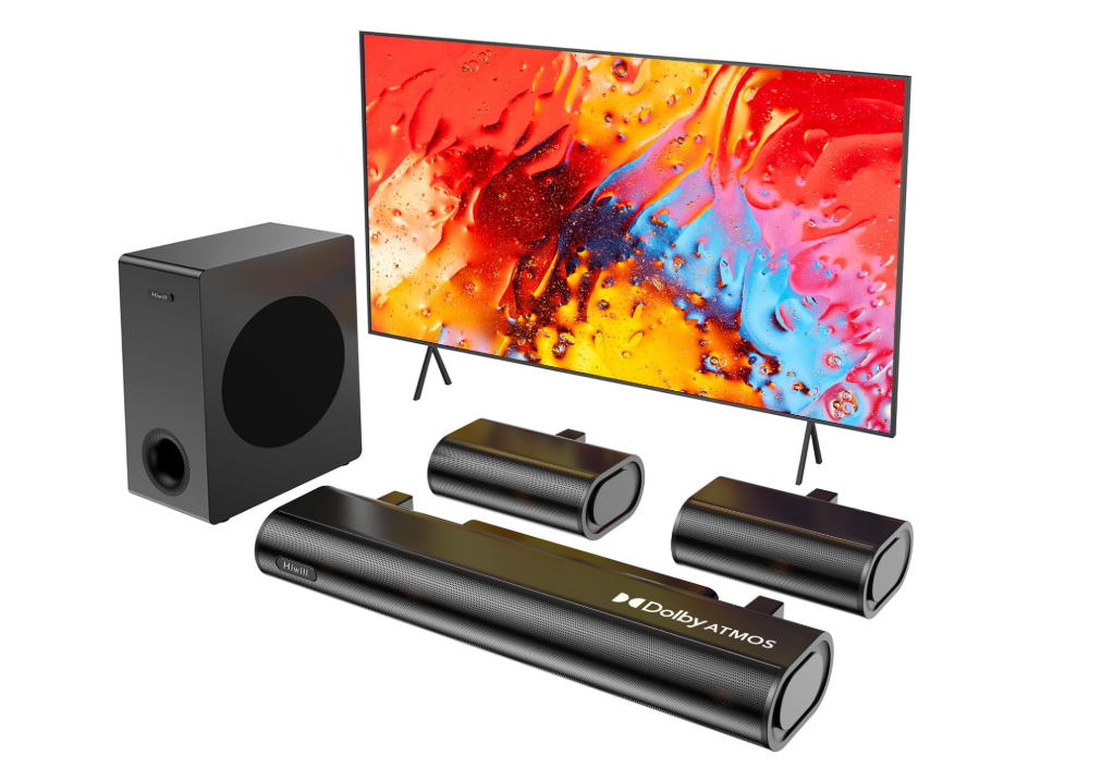 Barre de son Hiwill 5.1CH Dolby Atmos pour Smart TV, puissance de crête de 380 W, 2 haut-parleurs arrière filaires, système de son surround home cinéma, barre de son TV avec caisson de basses, HDMI eARC/ARC/Opt/BT, HiElite A51