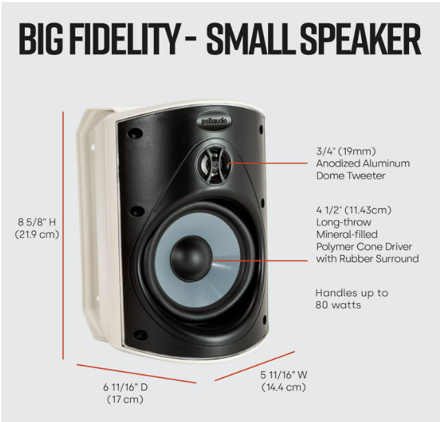 Enceintes d'extérieur Polk Audio Atrium 4 avec basses puissantes (paire, blanc), durabilité par tous les temps, large couverture sonore, système de montage Speed-Lock