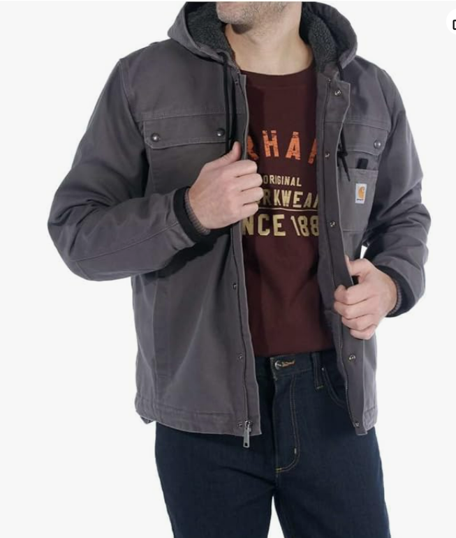 Veste utilitaire décontractée Carhartt pour homme avec doublure en sherpa et tissu délavé