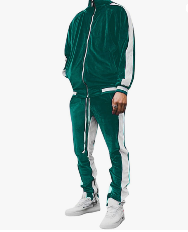KISSQIQI Survêtement 2 pièces pour homme avec fermeture éclair intégrale en velours doré Tenue de sport décontractée Veste et pantalon Ensemble de survêtement de fitness