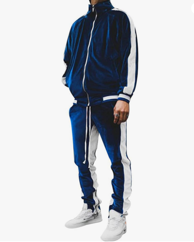 KISSQIQI Survêtement 2 pièces pour homme avec fermeture éclair intégrale en velours doré Tenue de sport décontractée Veste et pantalon Ensemble de survêtement de fitness