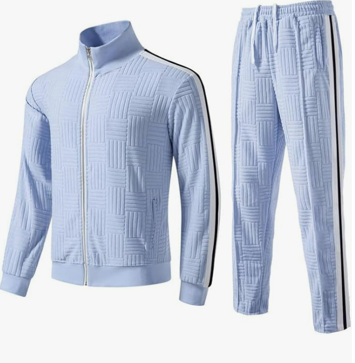 KISSQIQI Survêtement 2 pièces pour homme avec fermeture éclair intégrale en velours doré Tenue de sport décontractée Veste et pantalon Ensemble de survêtement de fitness