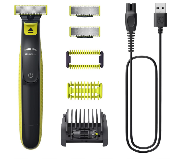 Philips OneBlade Authentique Visage + Corps - Tondeuse à barbe électrique, tondeuse corps et rasoir, 2 lames Original pour visage, 1 sabot 5-en-1 réglable, 1 kit pour le corps (modèle QP2824/30)